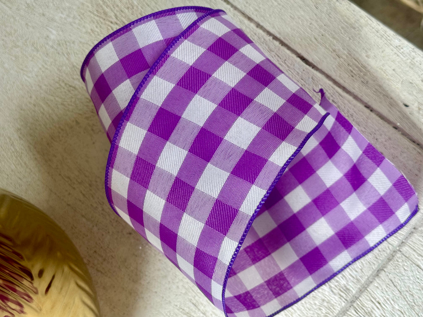 4 Inch By 10 Yard Purple And White Celine Check Plaid Ribbon