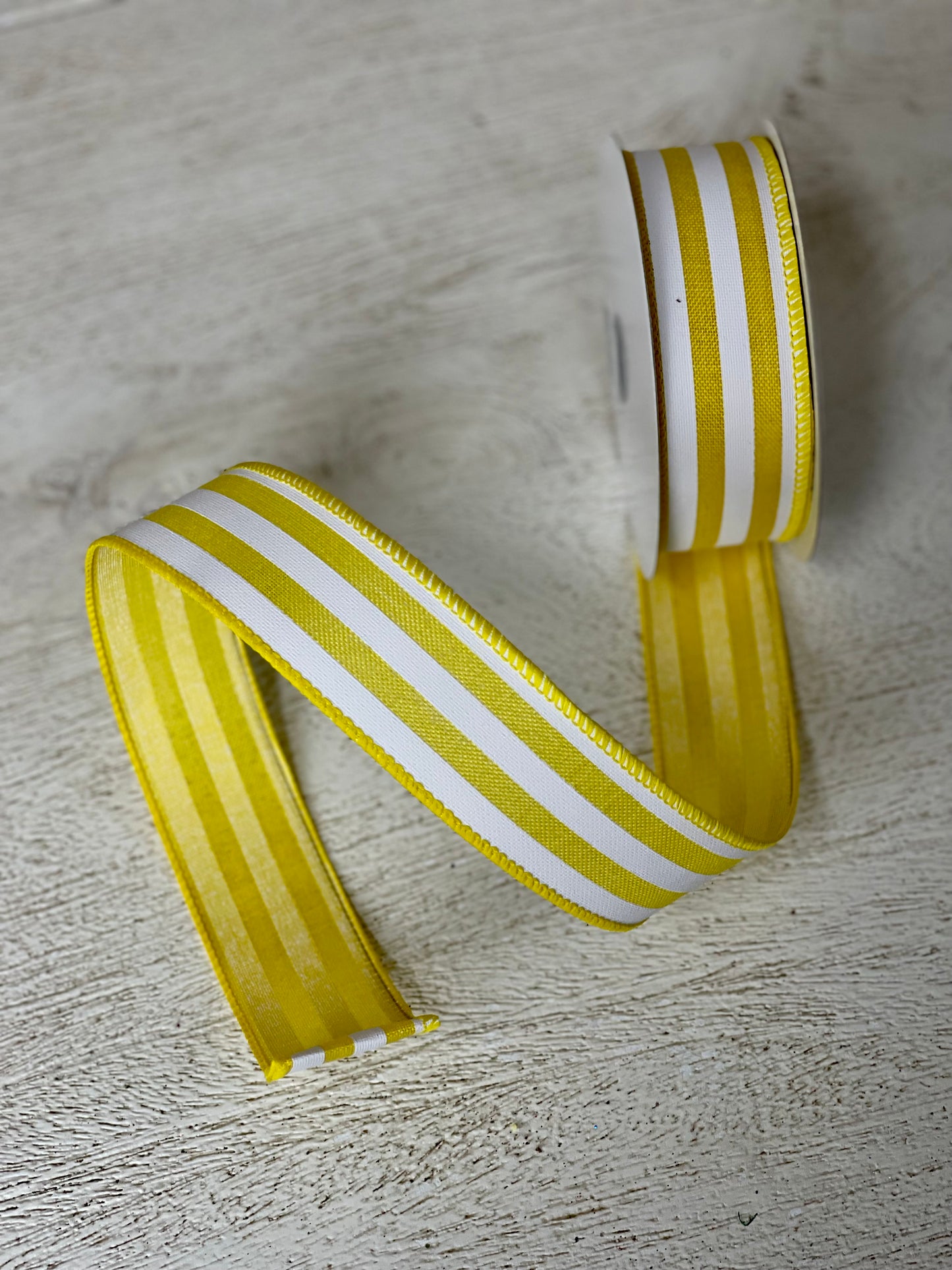 1.5 Inch By 10 Yard Yellow And White Cabana Striped Ribbon