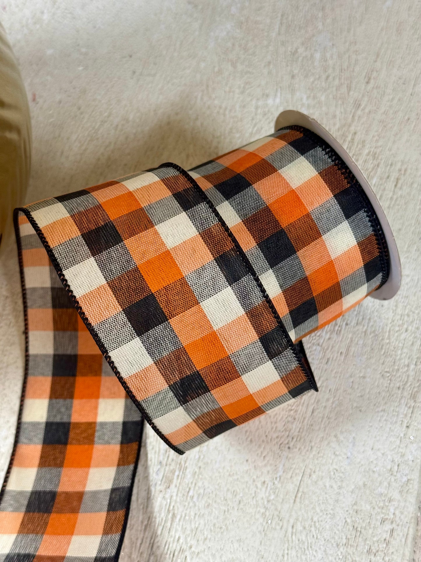 2.5 Inch By 10 Yard Orange and Black Plaid Ribbon