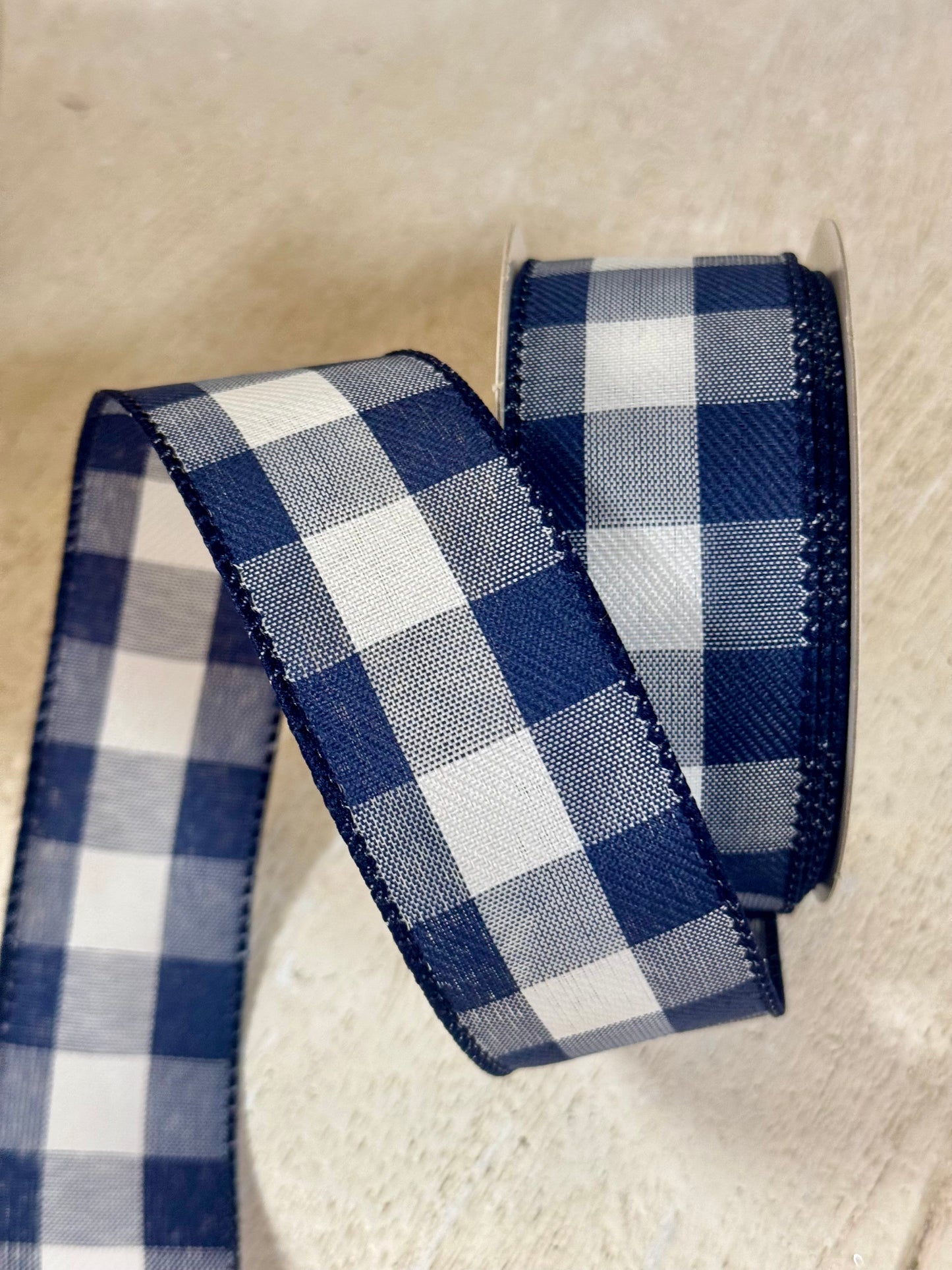 1.5 Inch By 10 Yard Navy Blue Celine Check Plaid Ribbon