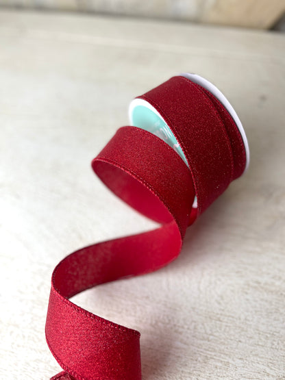1.5 Inch By 10 Yard Red Fine Glitter On Faux Royal Ribbon