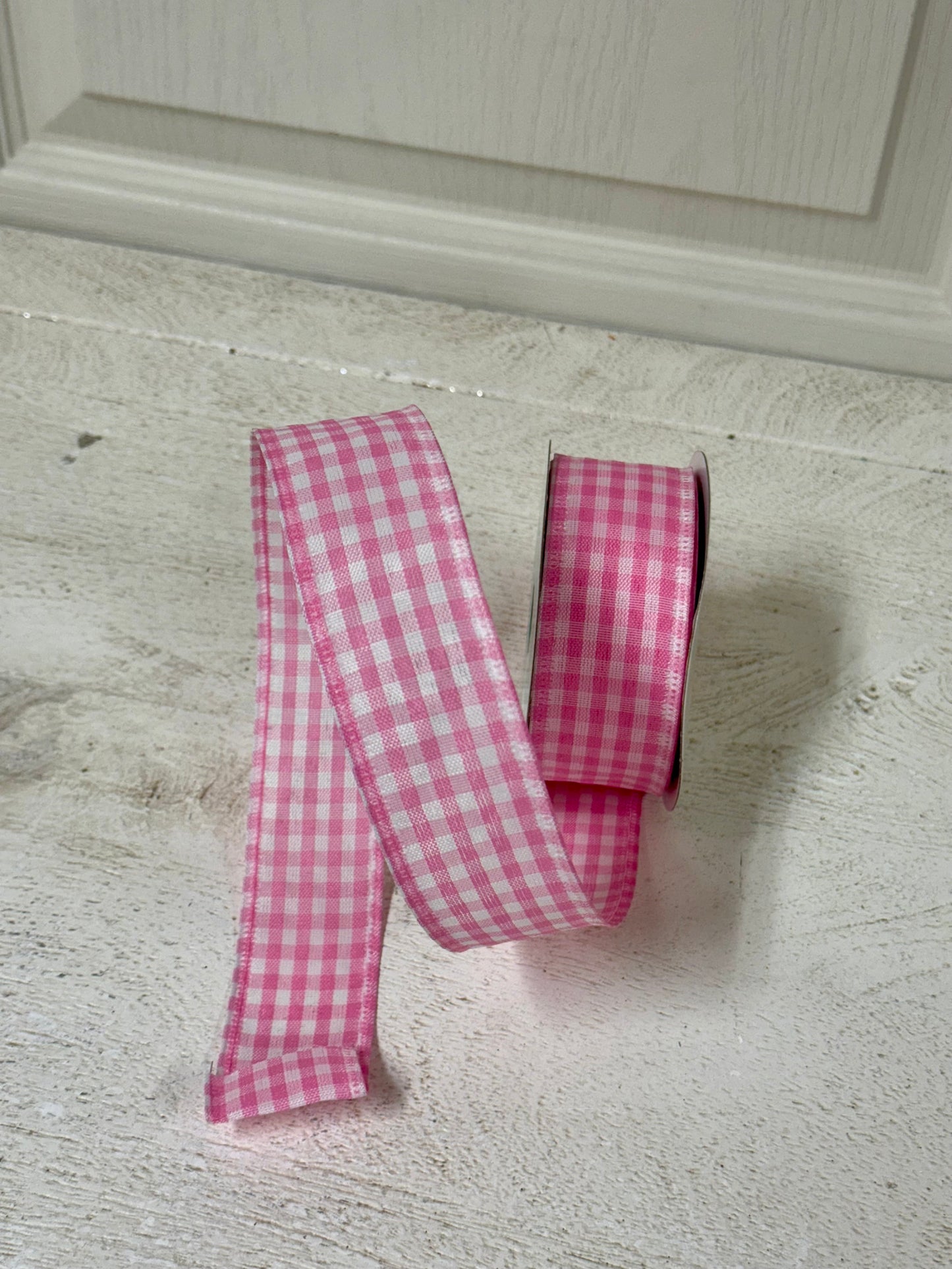 1.5 Inch By 10 Yard Light Pink And White Gingham Check Ribbon