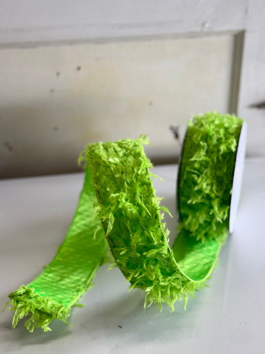 2.5 Inch By 10 Yard Lime Monster Furry Ribbon