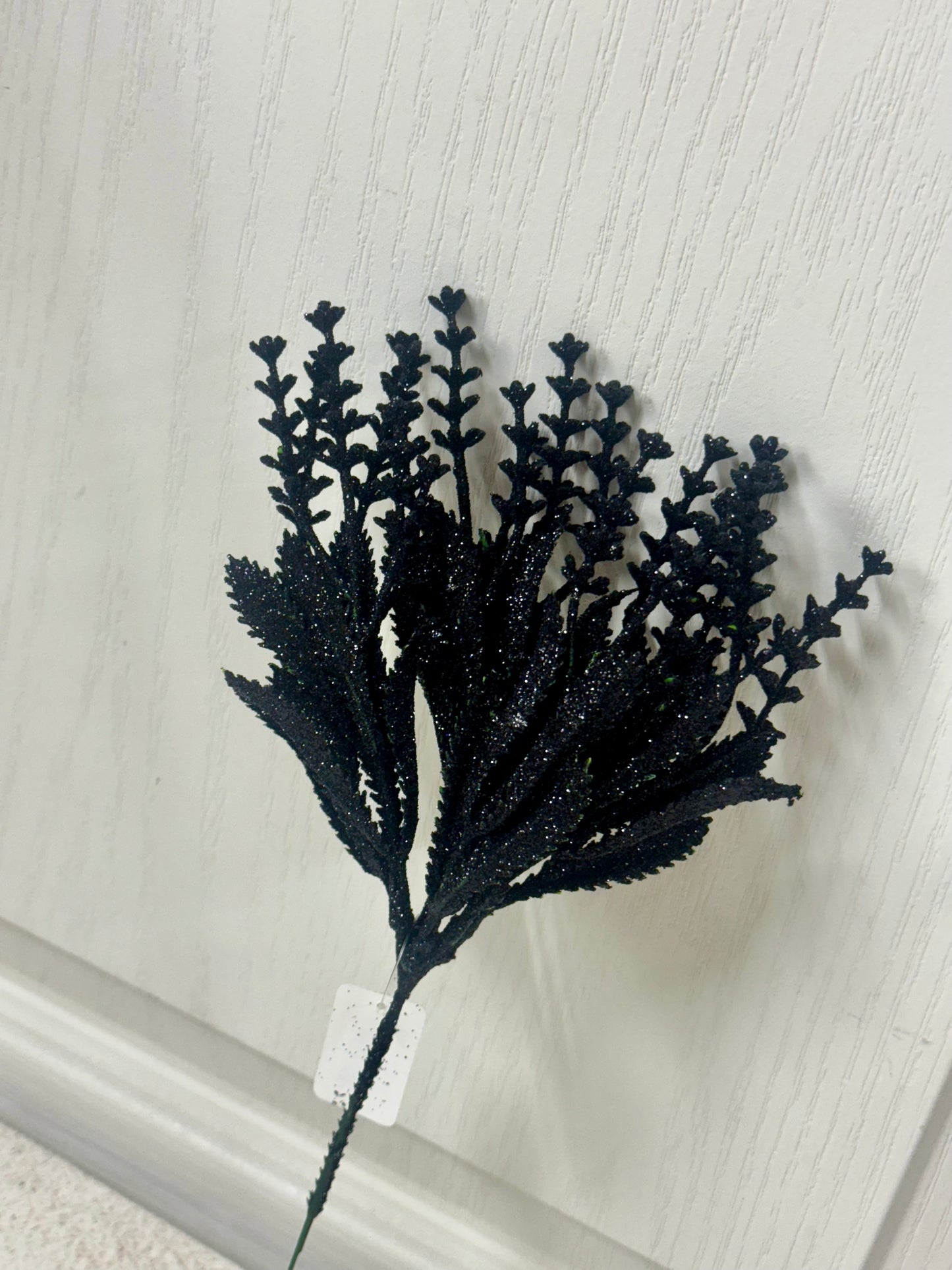 11.5 Inch Black Glittered Plastic Leaf Spike Spray