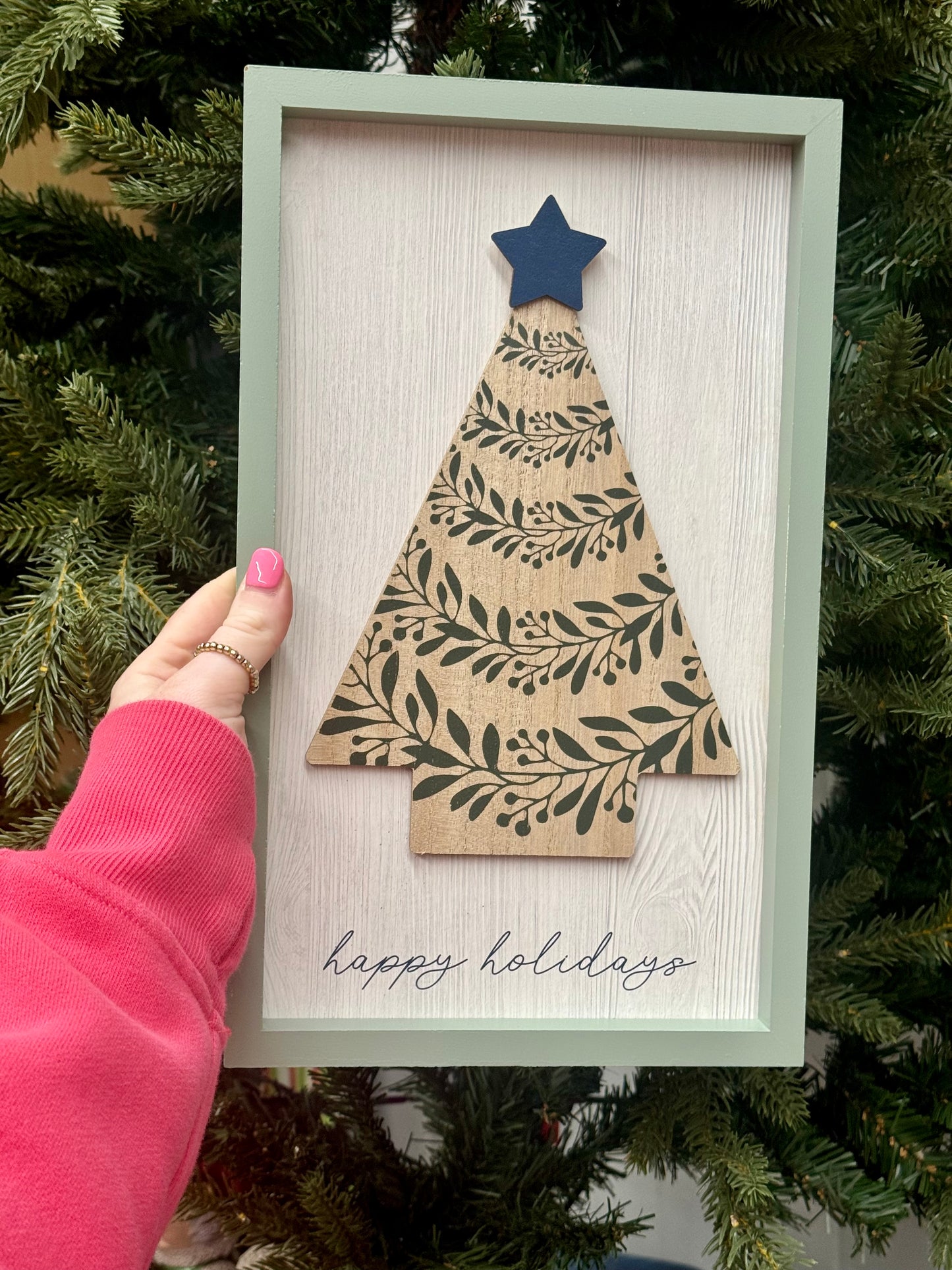 Happy Holidays Blue And White Tree Wall Decor