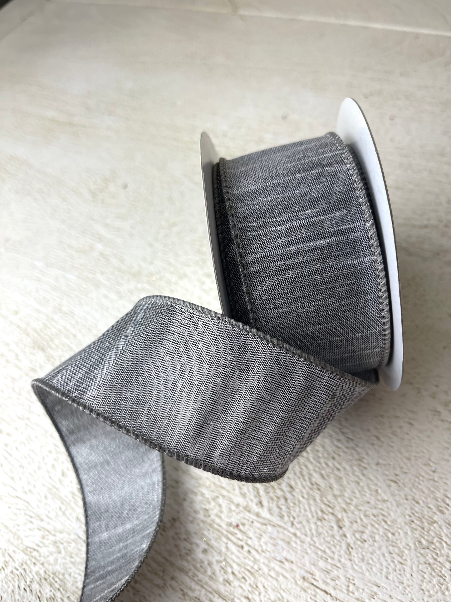 1.5 Inch By 10 Yard Grey Faux Dupioni Ribbon