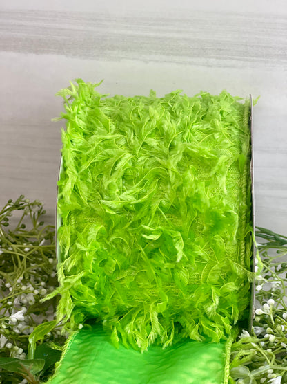4 Inch By 10 Yard Monster Lime Green Furry Ribbon