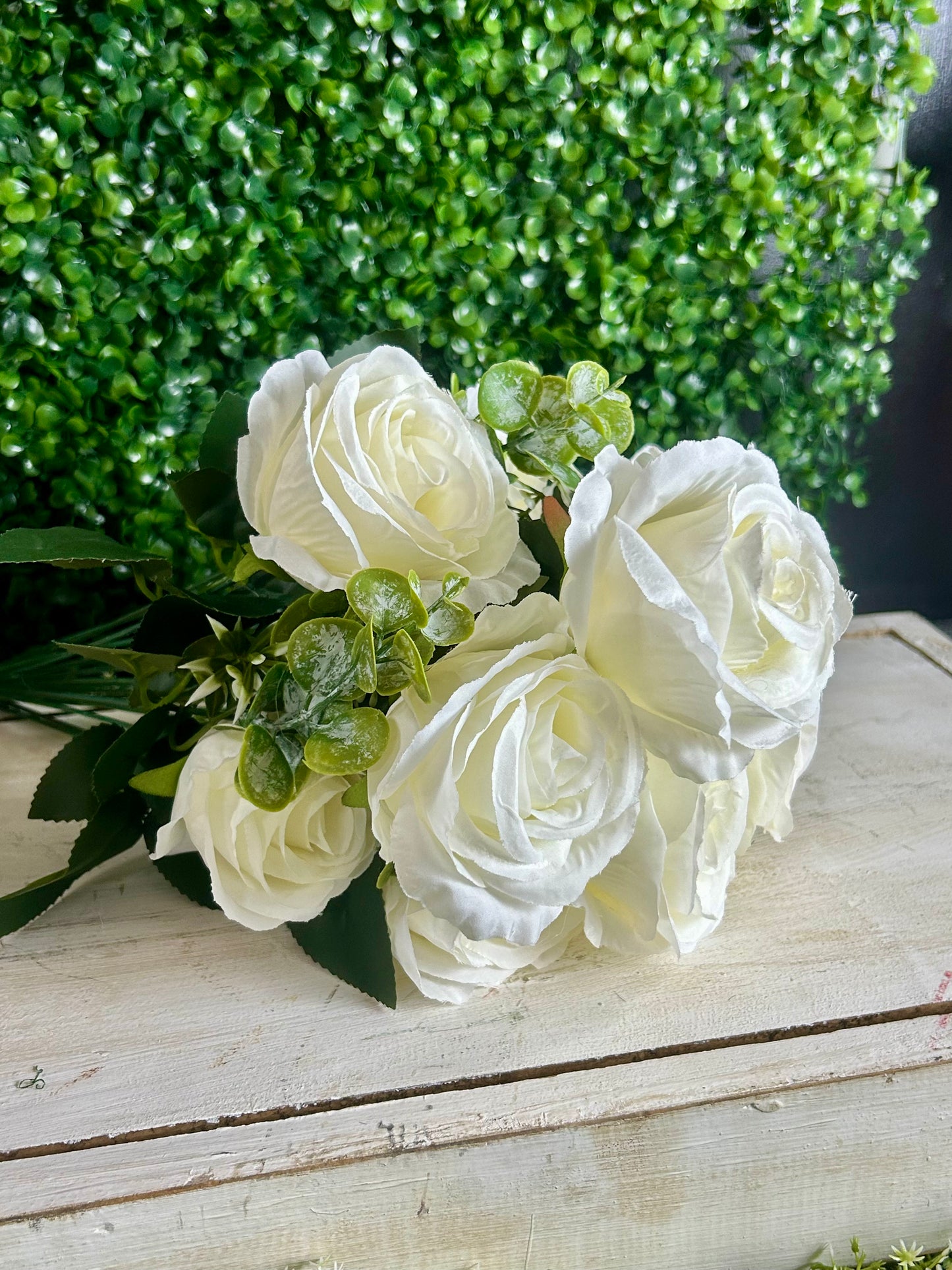 21.5 Inch White Rose Bush