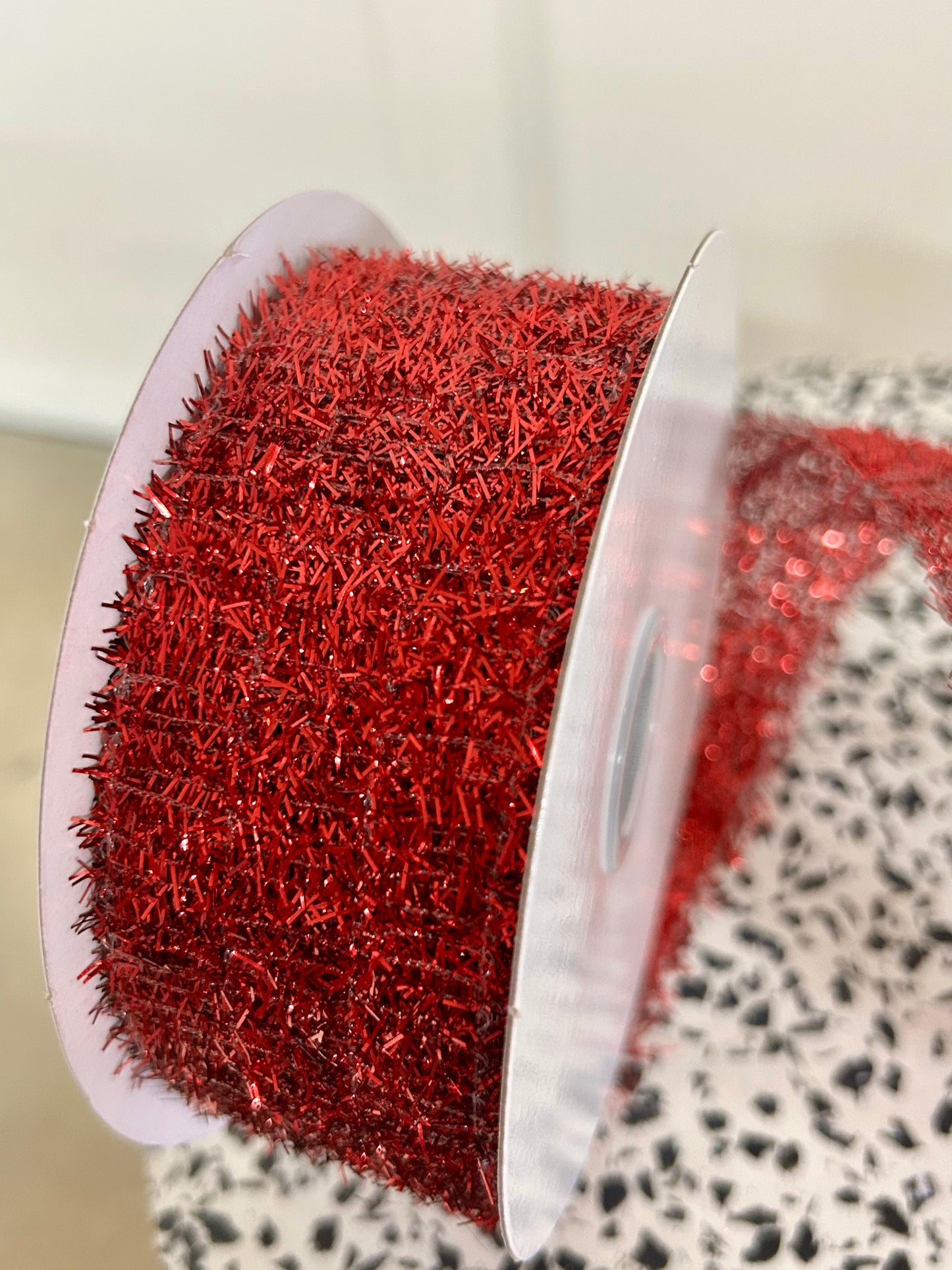 1.5 Inch By 10 Yard Red Long Confetti Metallic Wired Ribbon