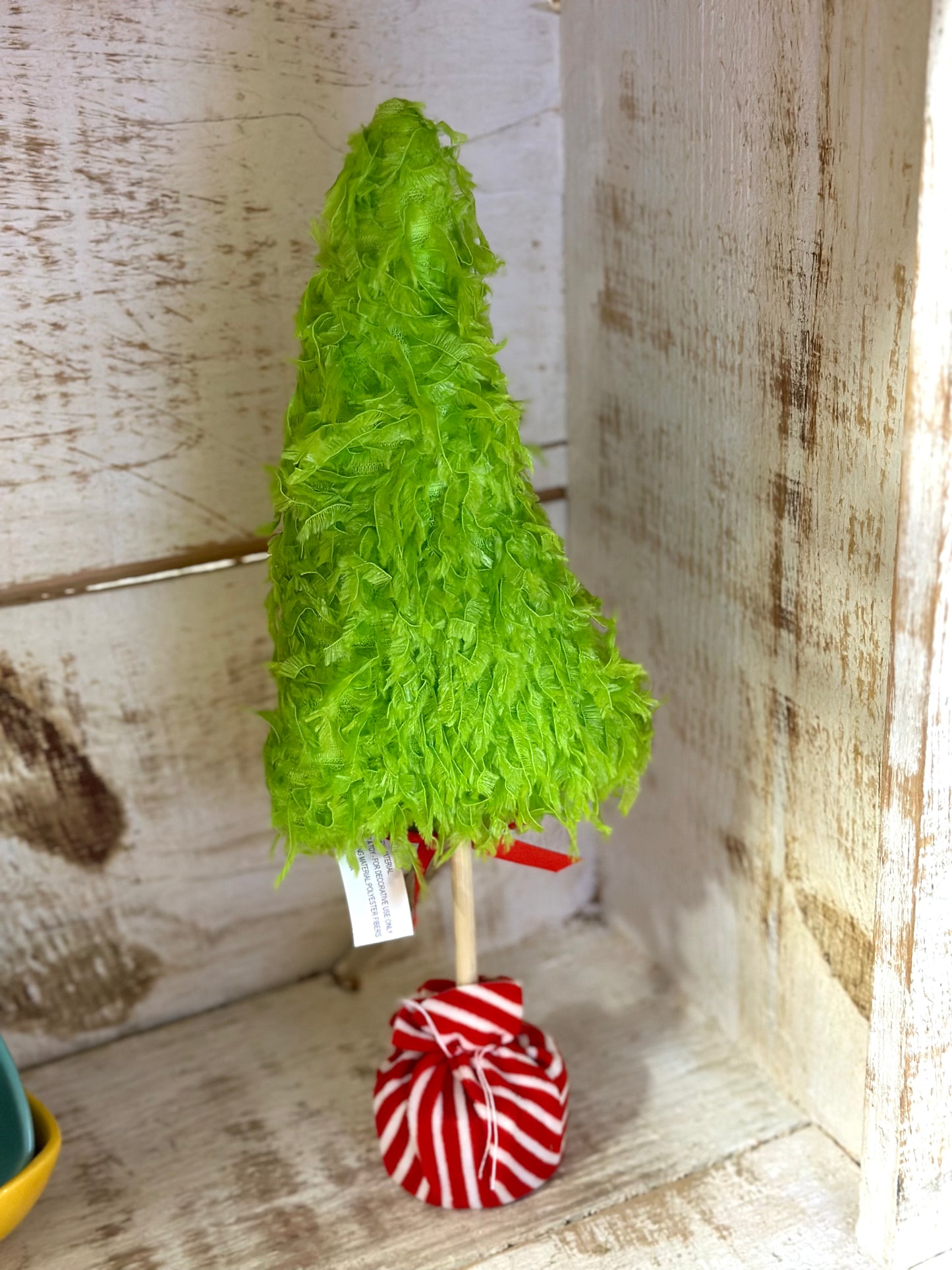 15 Inches Tall Lime Green Furry Tree With Base