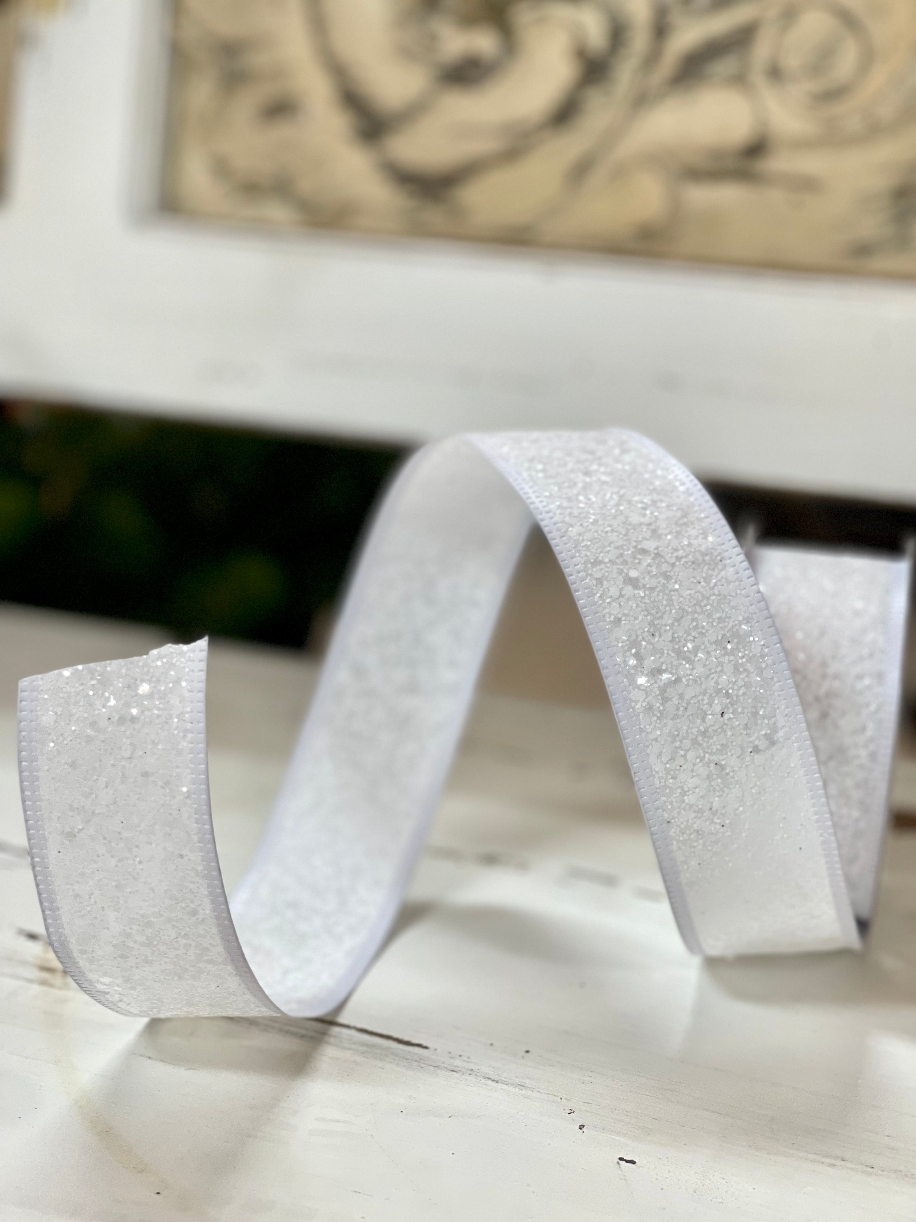 Wired Silver Glitter Ribbon, Silver Ribbon for Wreaths and Bows