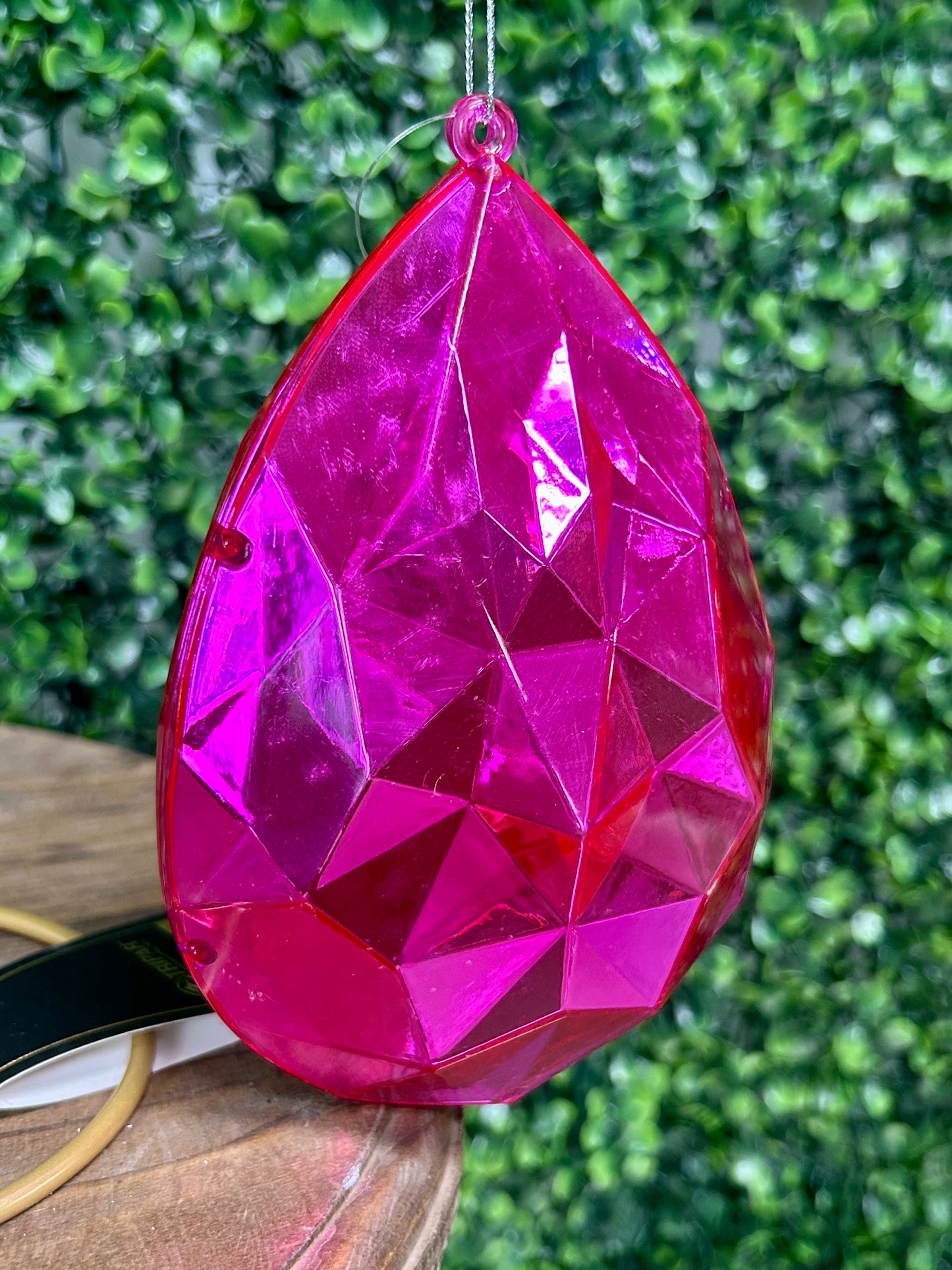 6 Inch Hot Pink Acrylic Rain Drop Diamond Ornament