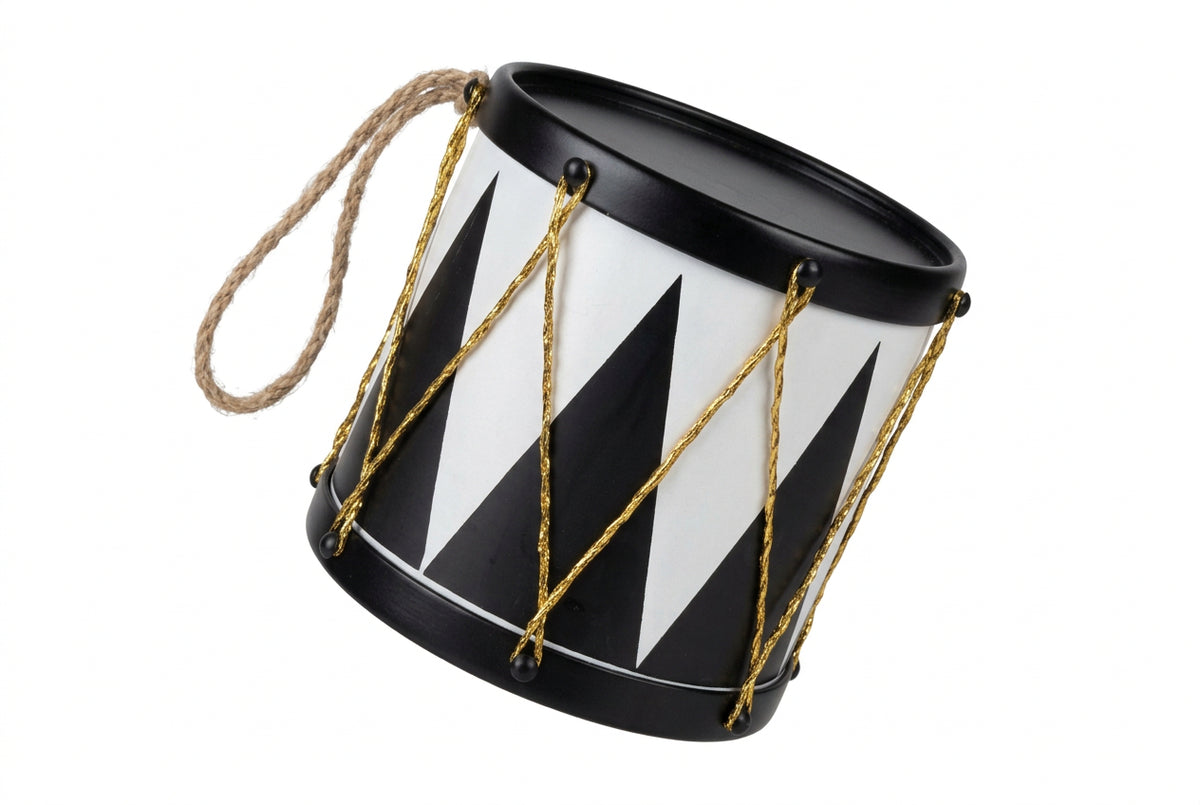 8 Inch Black And White Drum Ornament
