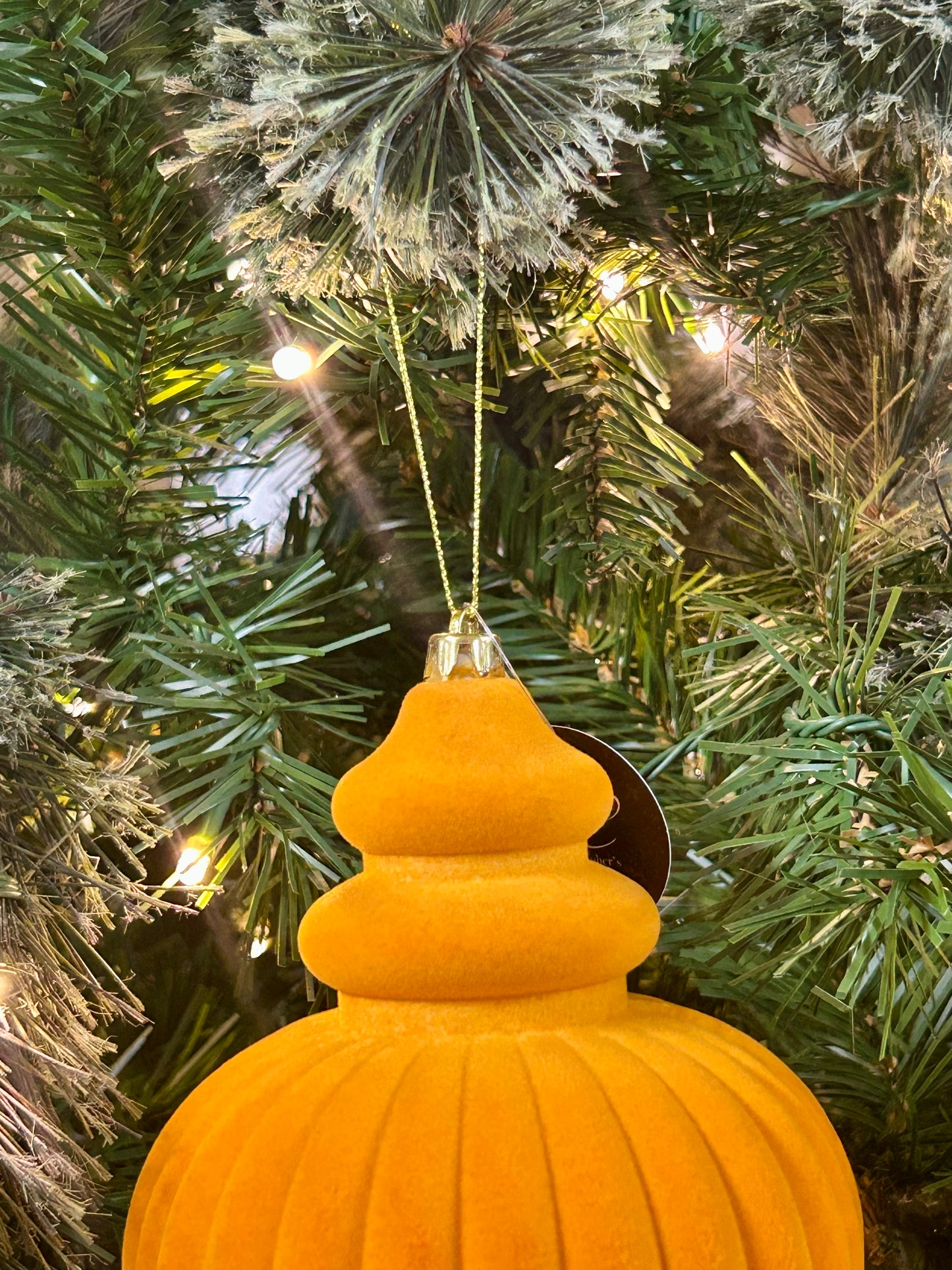 10 Inch Tangerine Plastic Flocked Finial Ornament
