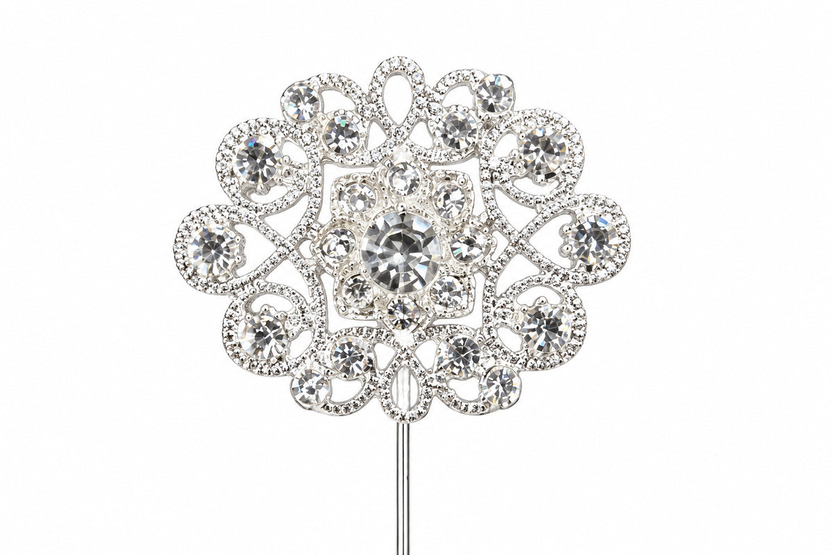 1.5 Inch Silver Rhinestone Oval Pins Six Pack