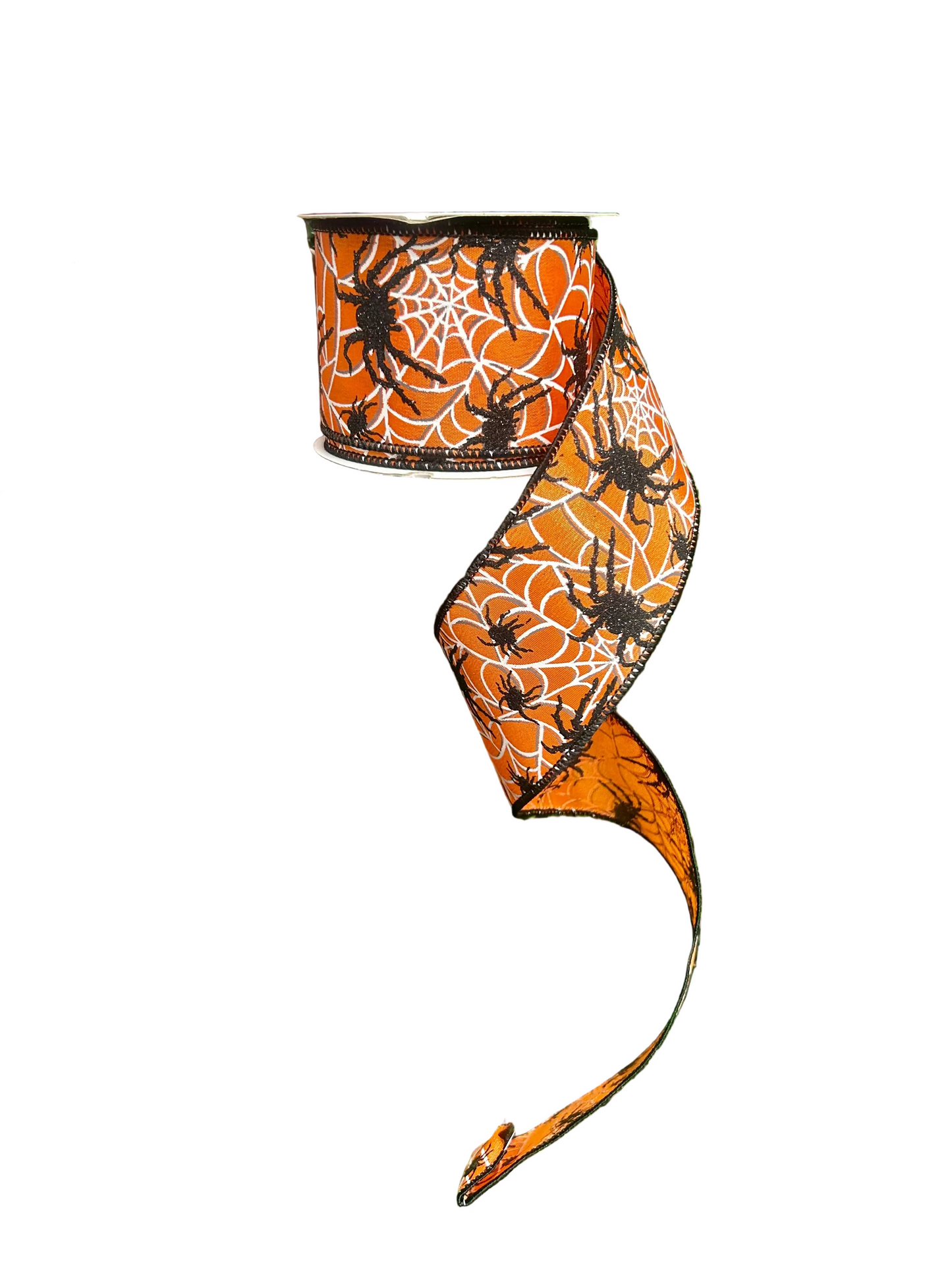 2.5 Inch By 10 Yard Black Glitter Spiders And Webs Halloween Ribbon