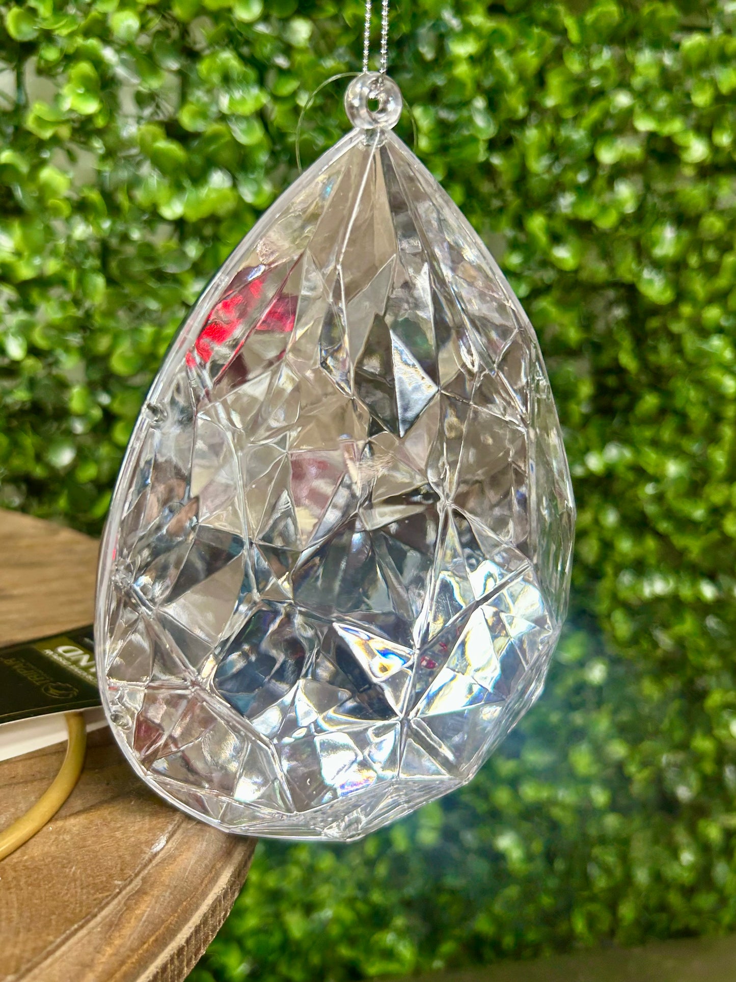 6 Inch Silver Acrylic Rain Drop Diamond Ornament