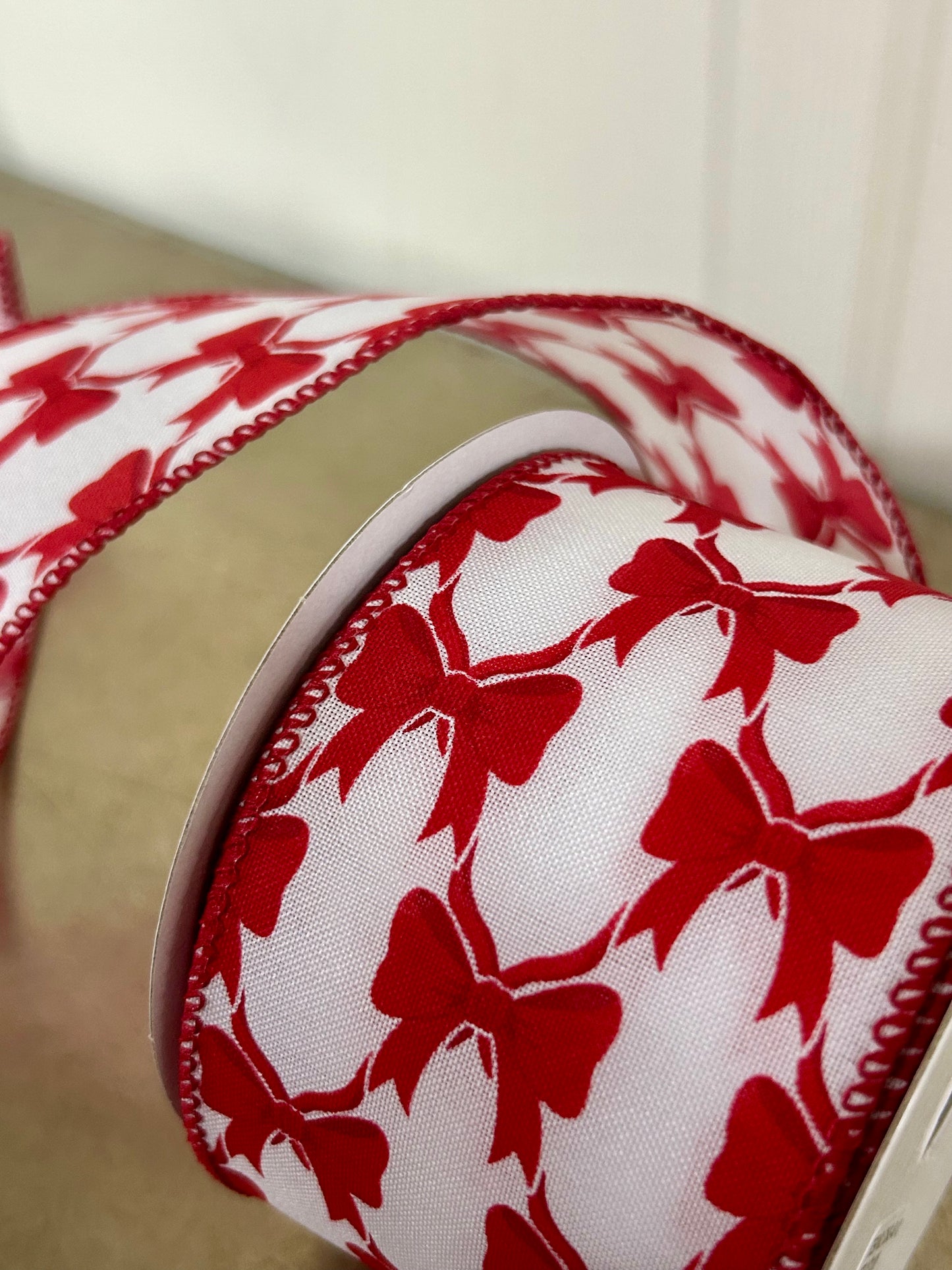 2.5 Inch By 10 Yard Red Bow On White Background Ribbon