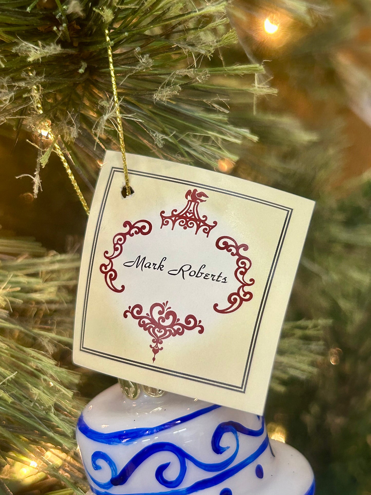 Mark Roberts Blue And White Floral Ginger Jars Glass Ornaments Two Styles