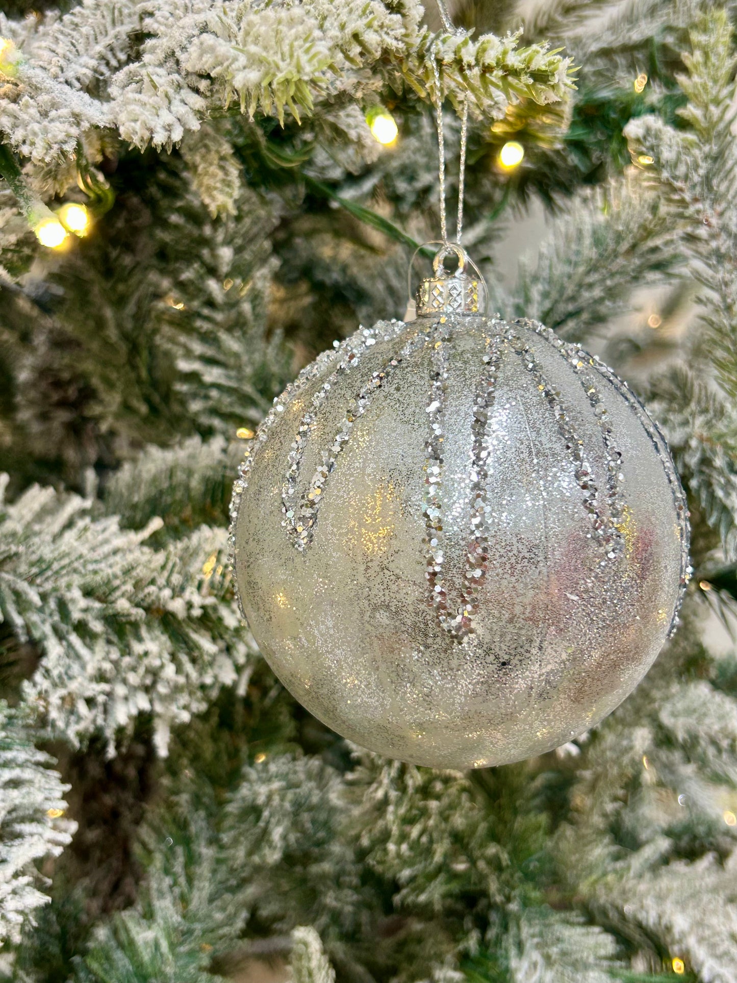 4 Inch Silver Glitter Ball Ornament