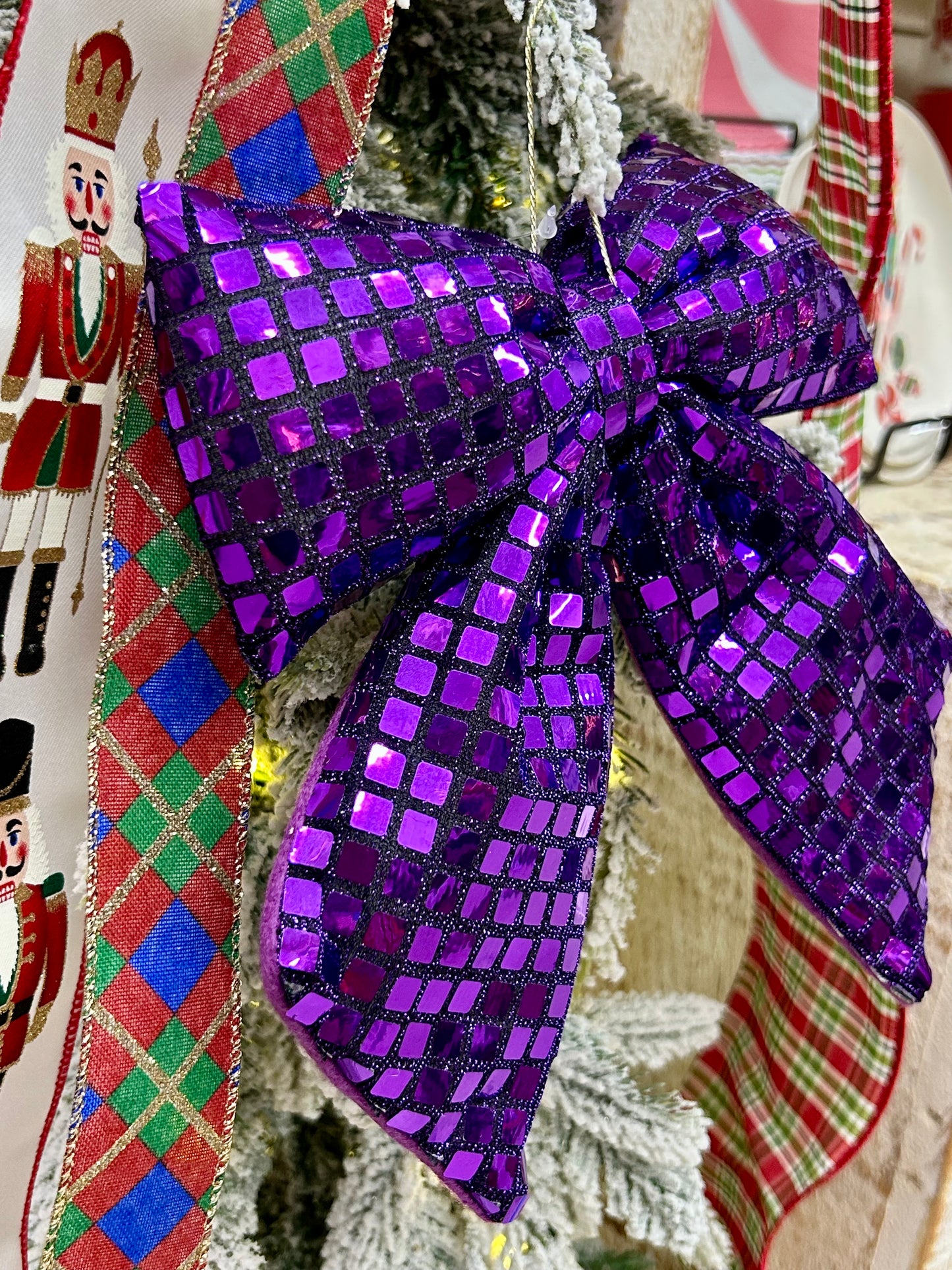 9.25 Inch Plush Purple Bow Ornament