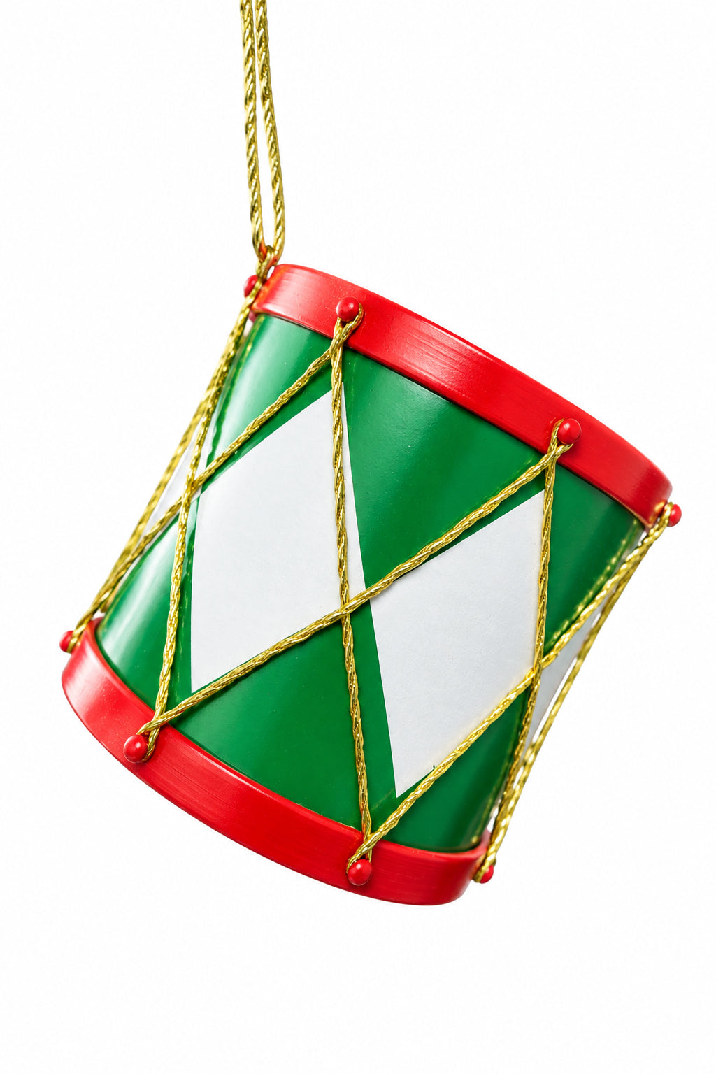 8 Inch Red Green And White Drum Ornament