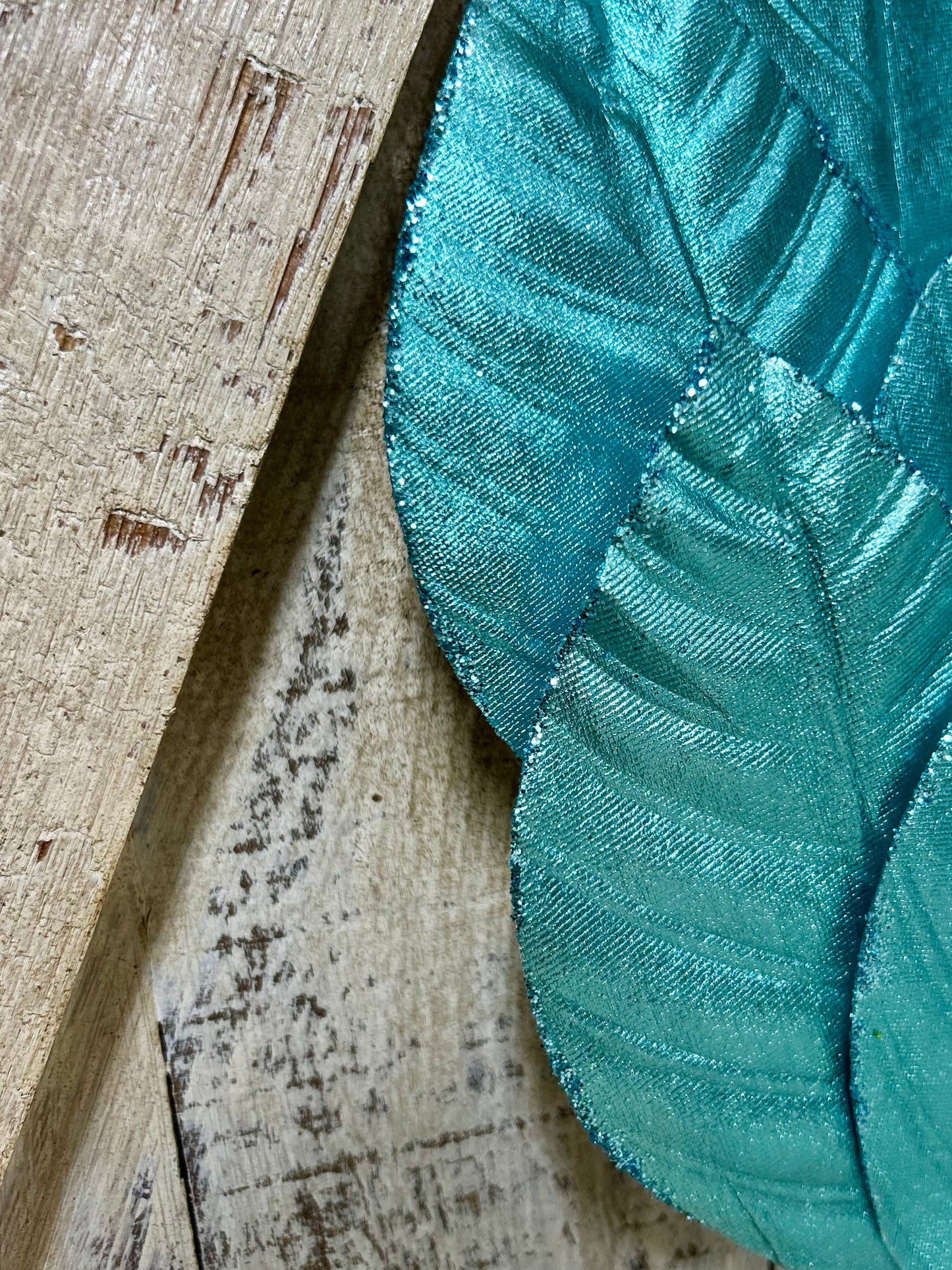 18.25 Ice Blue Wired Metallic Magnolia Leaf Spray