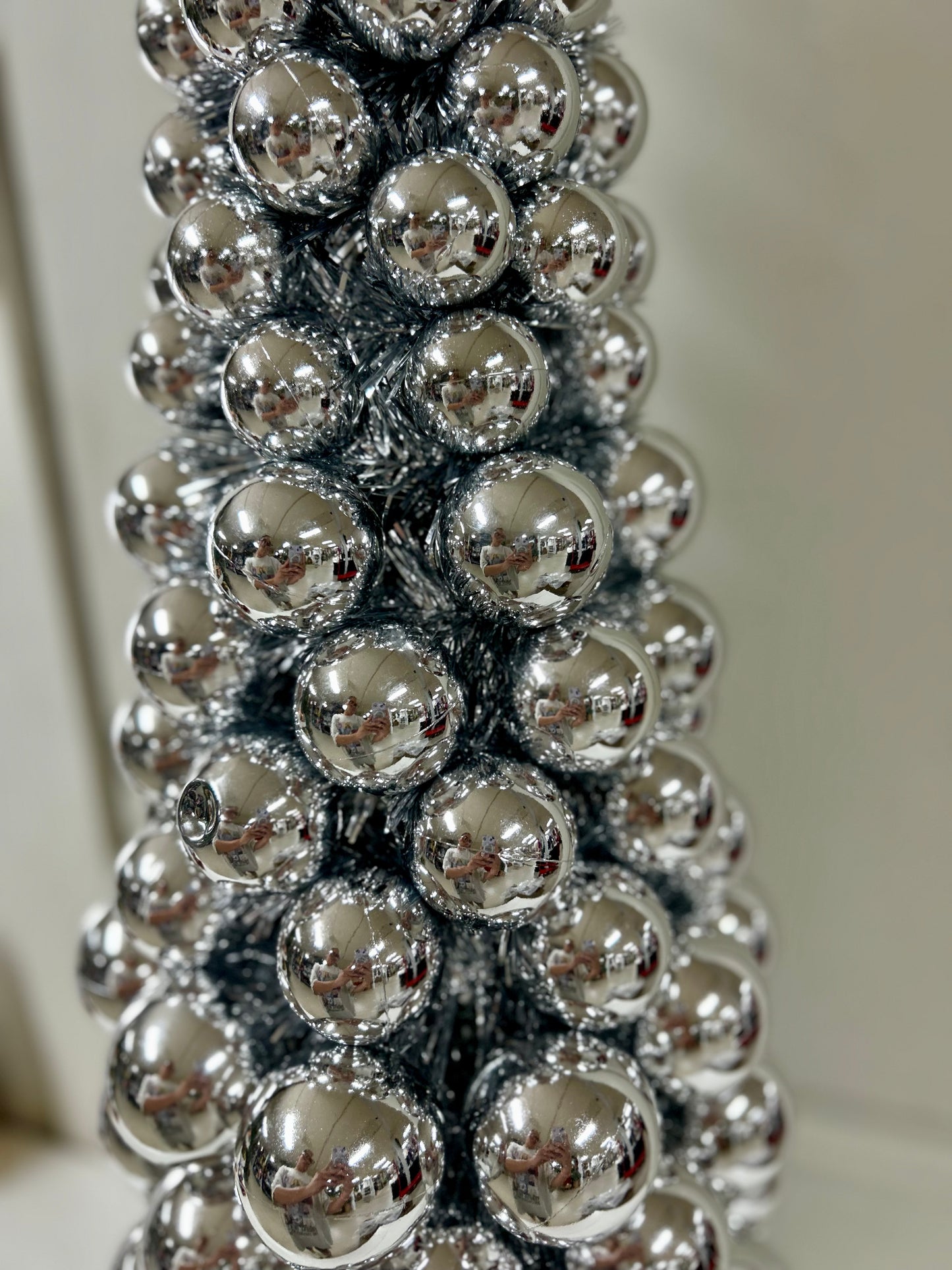 36 Inch VP With Tinsel Ball Cone Tree Silver