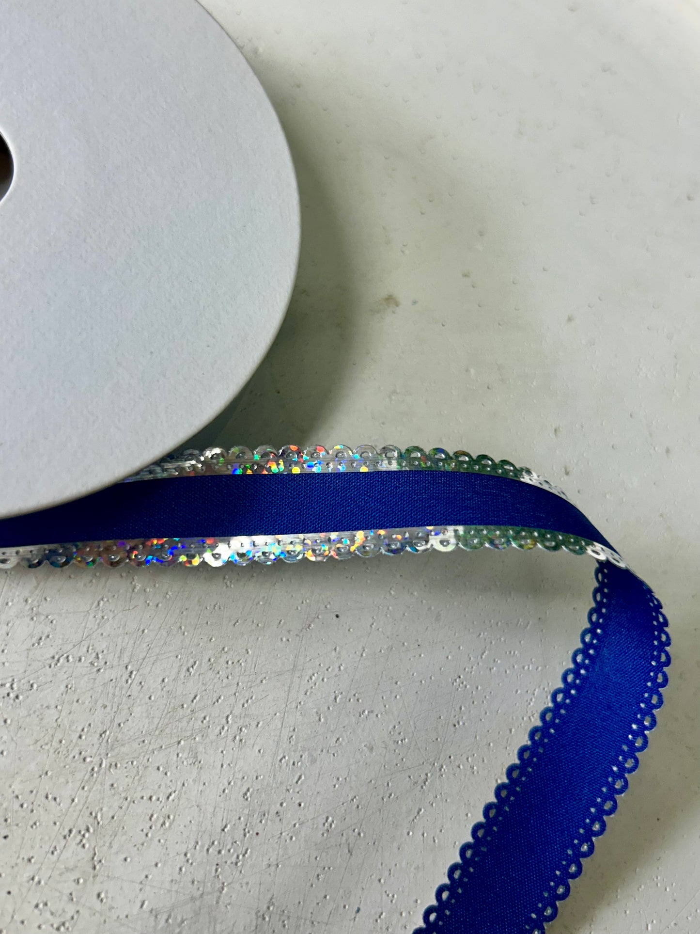 5/8 Inch By 25 Yard Royal Blue And Laser Silver Scallop Metallic Edge Sheer Ribbon