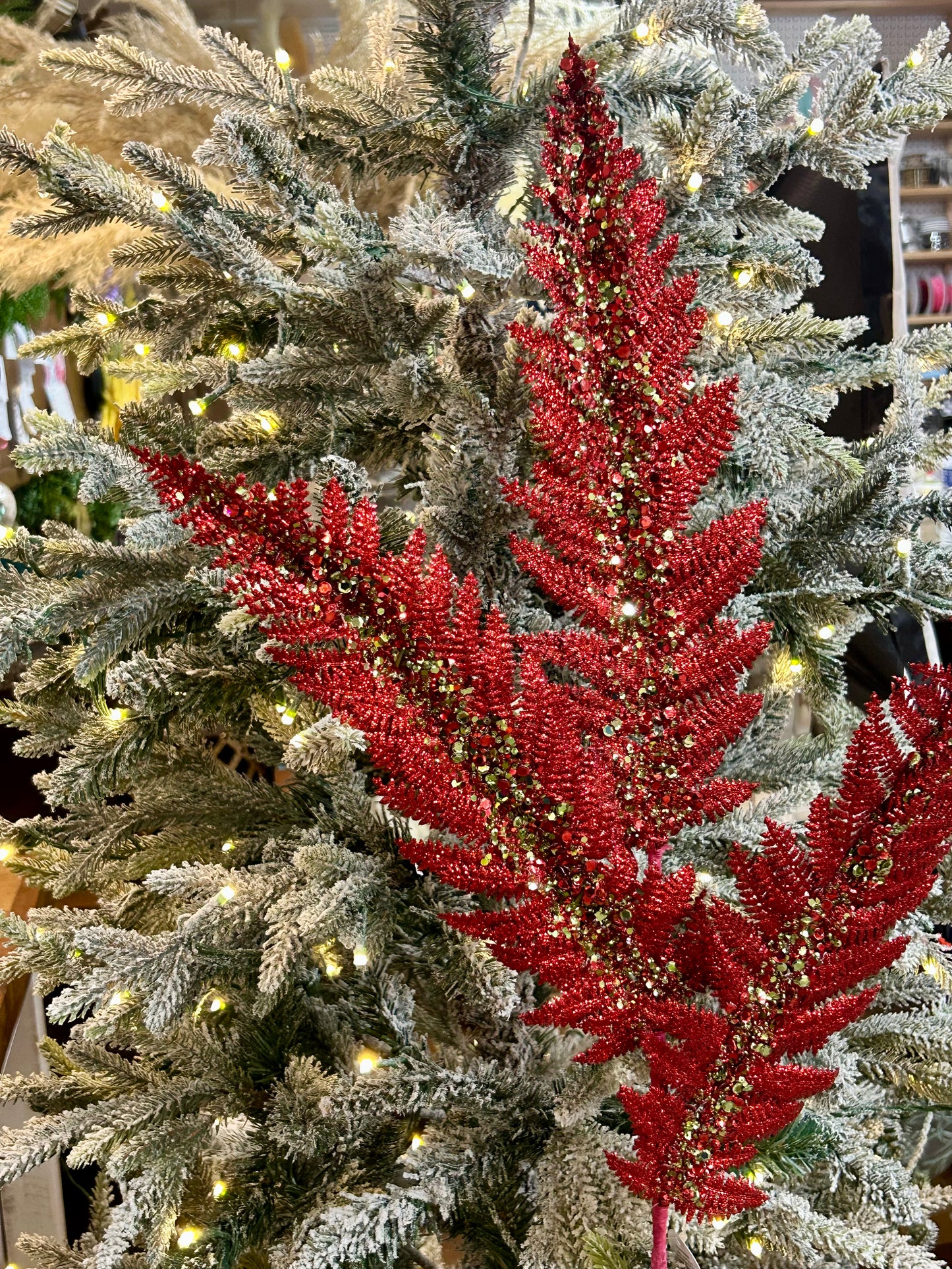 34 Inch Red And Green Jumbo Glitter Sequin Fern