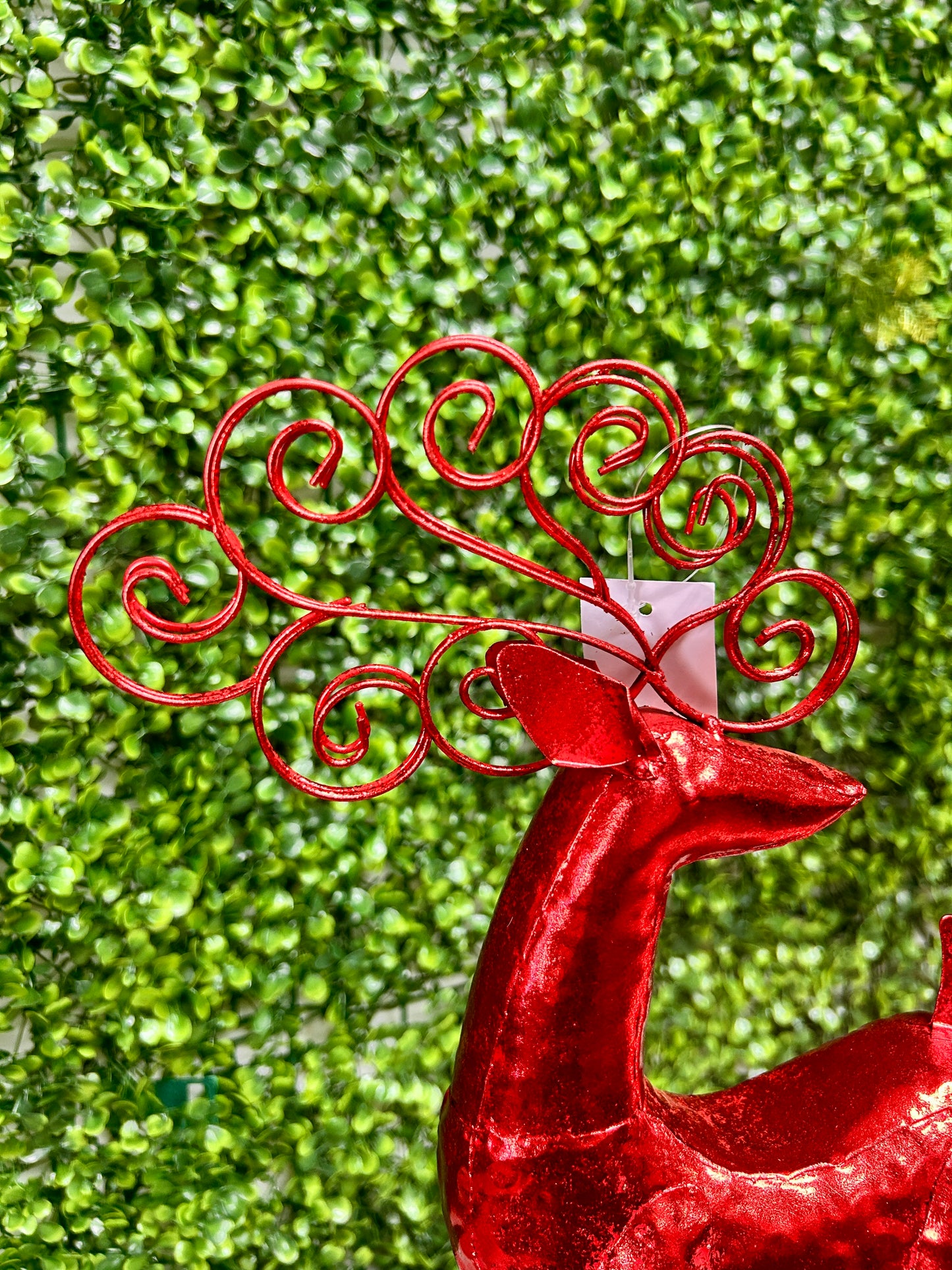 Red Metallic Curly Antler Standing Deer Two Assorted