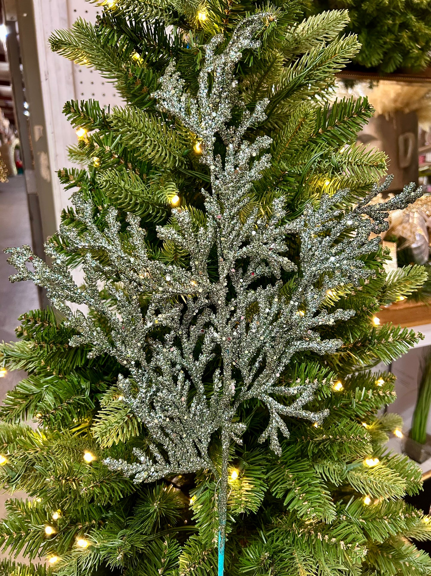 28.5 Inch Sage Glitter Lycopodium Spray