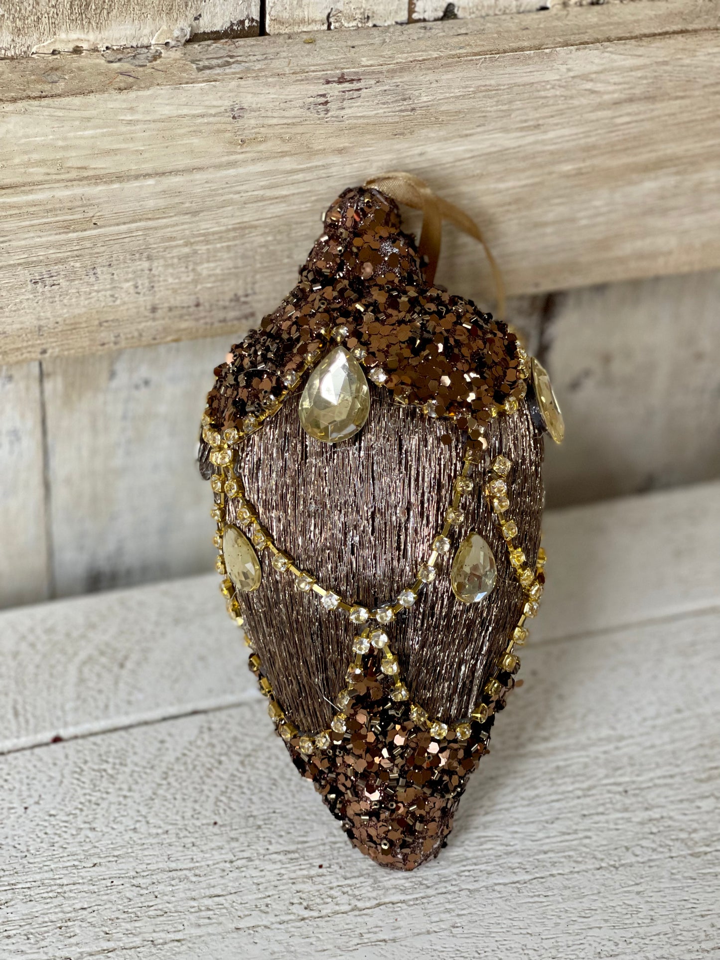 Chocolate And Gold Beaded Glitter Ornament Three Styles