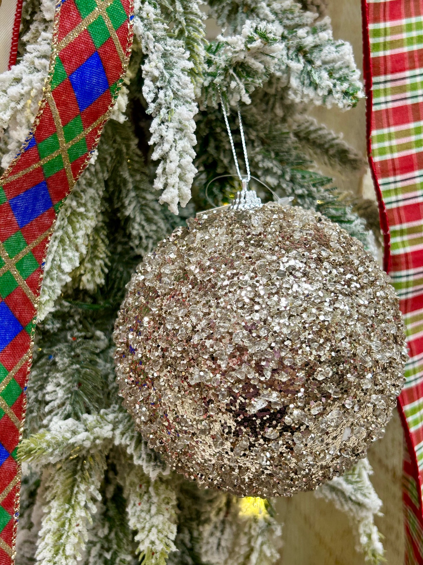 5 Inch Champagne Bead And Sequin Ball Ornament