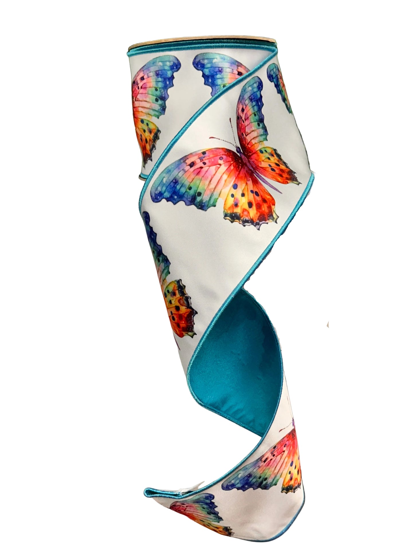 D. Stevens 4 Inch By 10 Yard Aqua Orange And Lavender Colorful Watercolor Butterfly Satin Ribbon