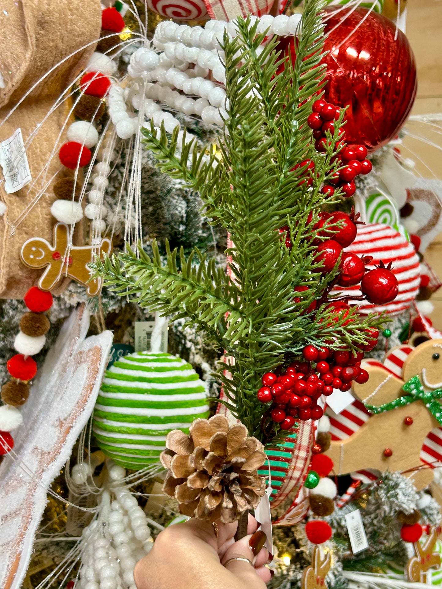 18 Inch Red Berry Pinecone And Cedar Spray