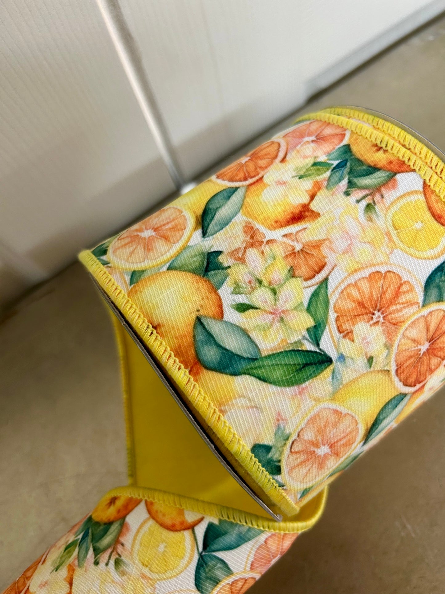 4 Inch By 10 Yard Orange And Lemon Print Ribbon
