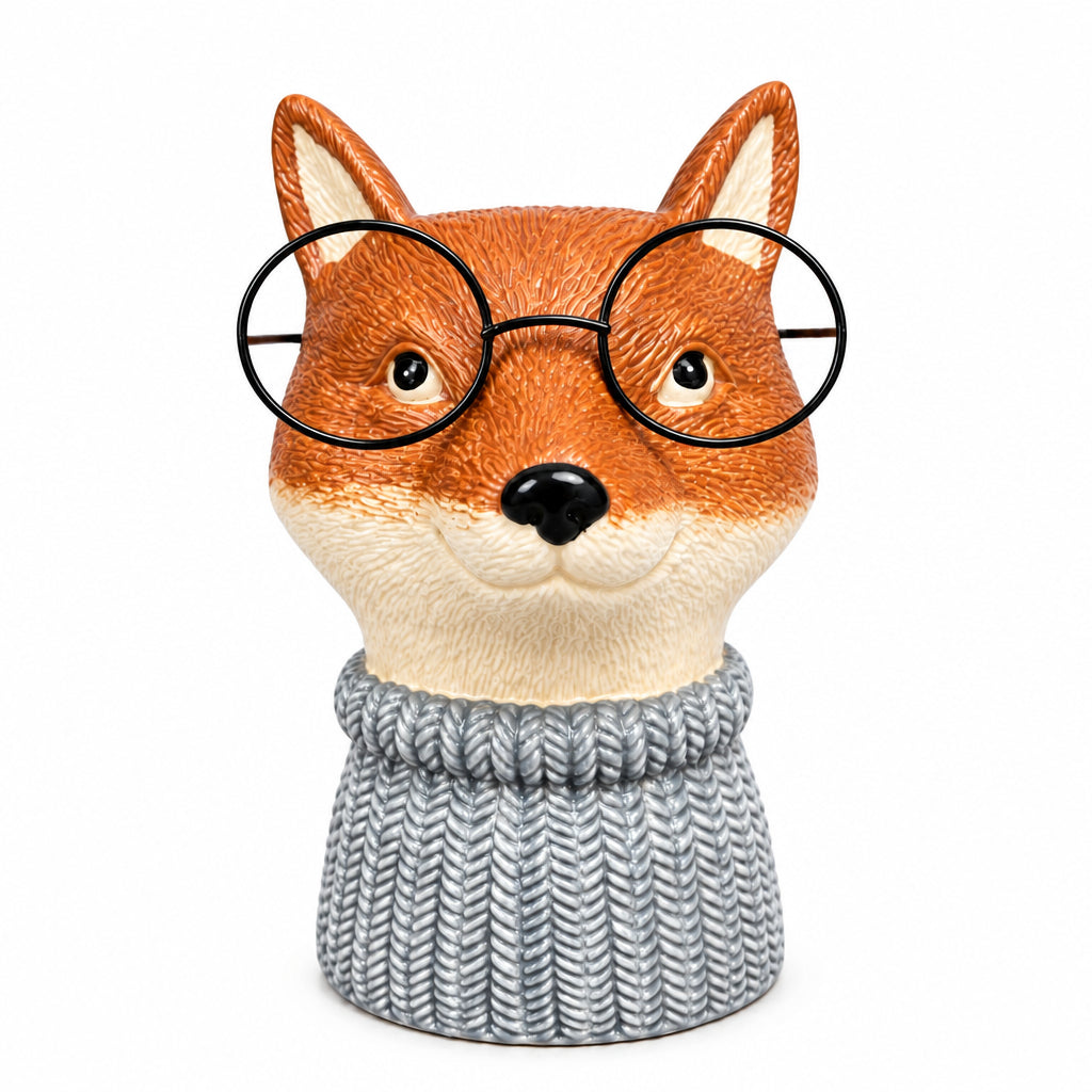 12 Inch Fox With Glasses Ceramic Tabletop Planter Or Vase