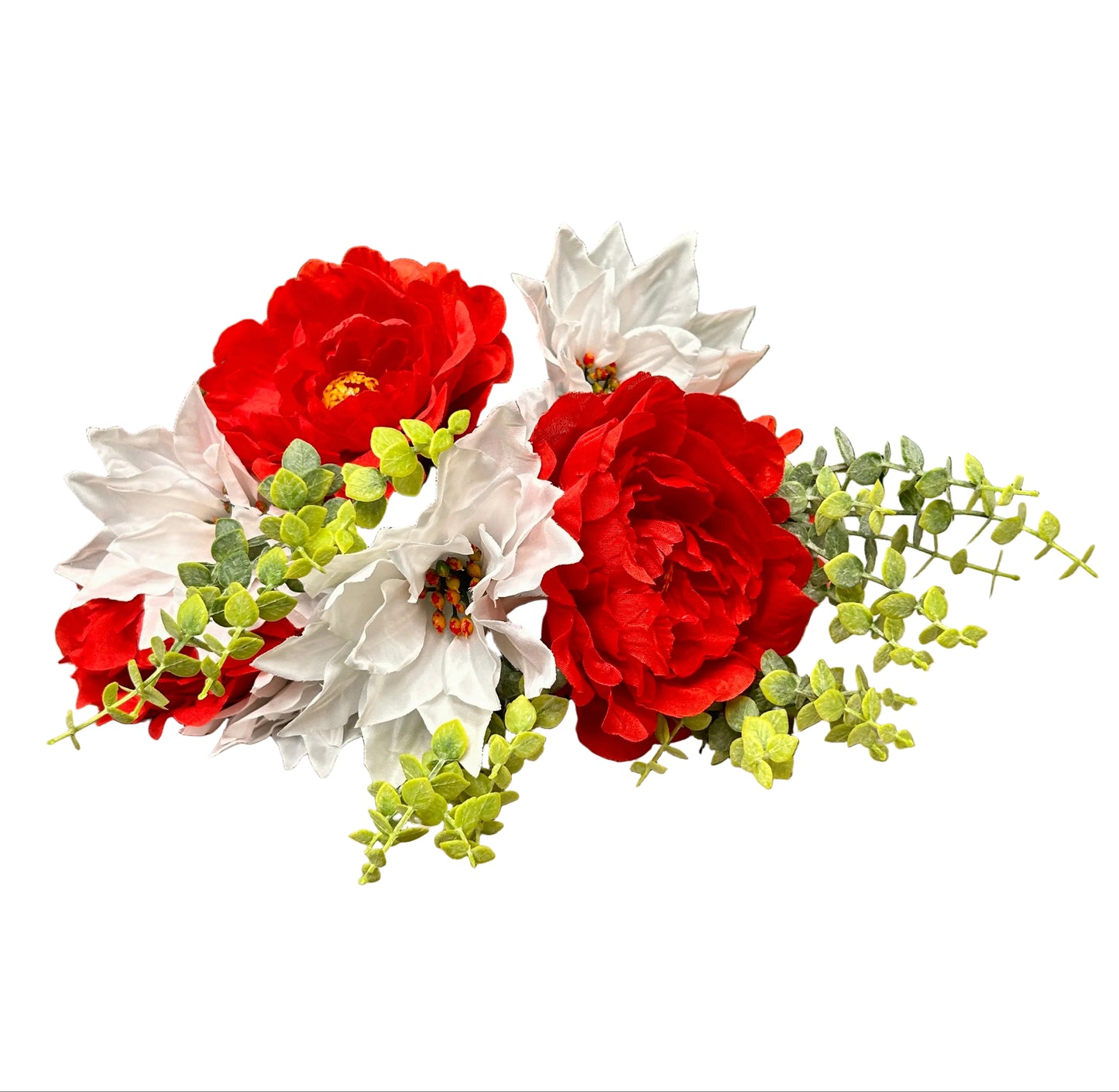 19 Inch Red And White Peony Poinsettia Bush