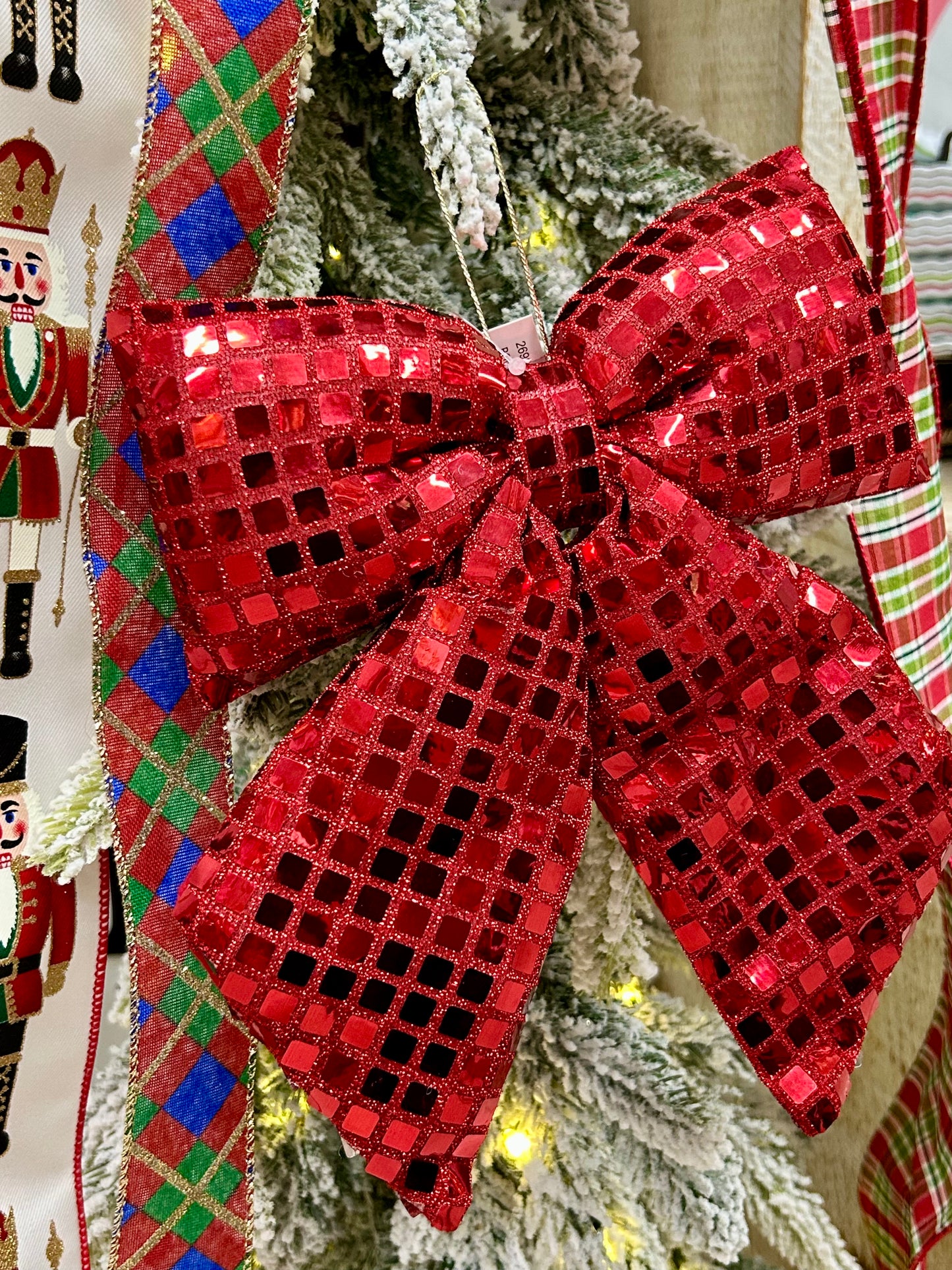 9.25 Inch Plush Red Bow Ornament