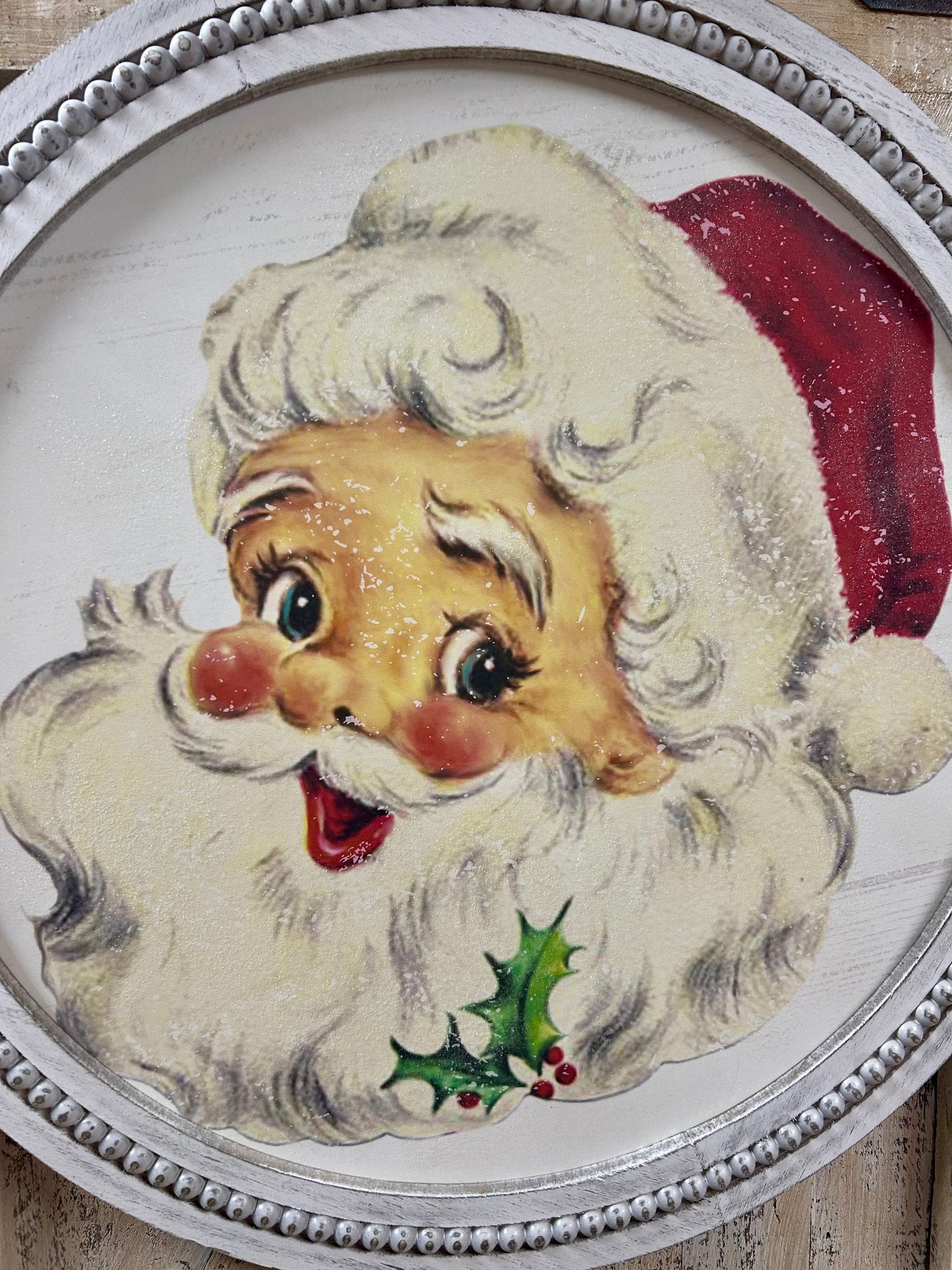 25 Inch Santa Face Art With Beaded Frame