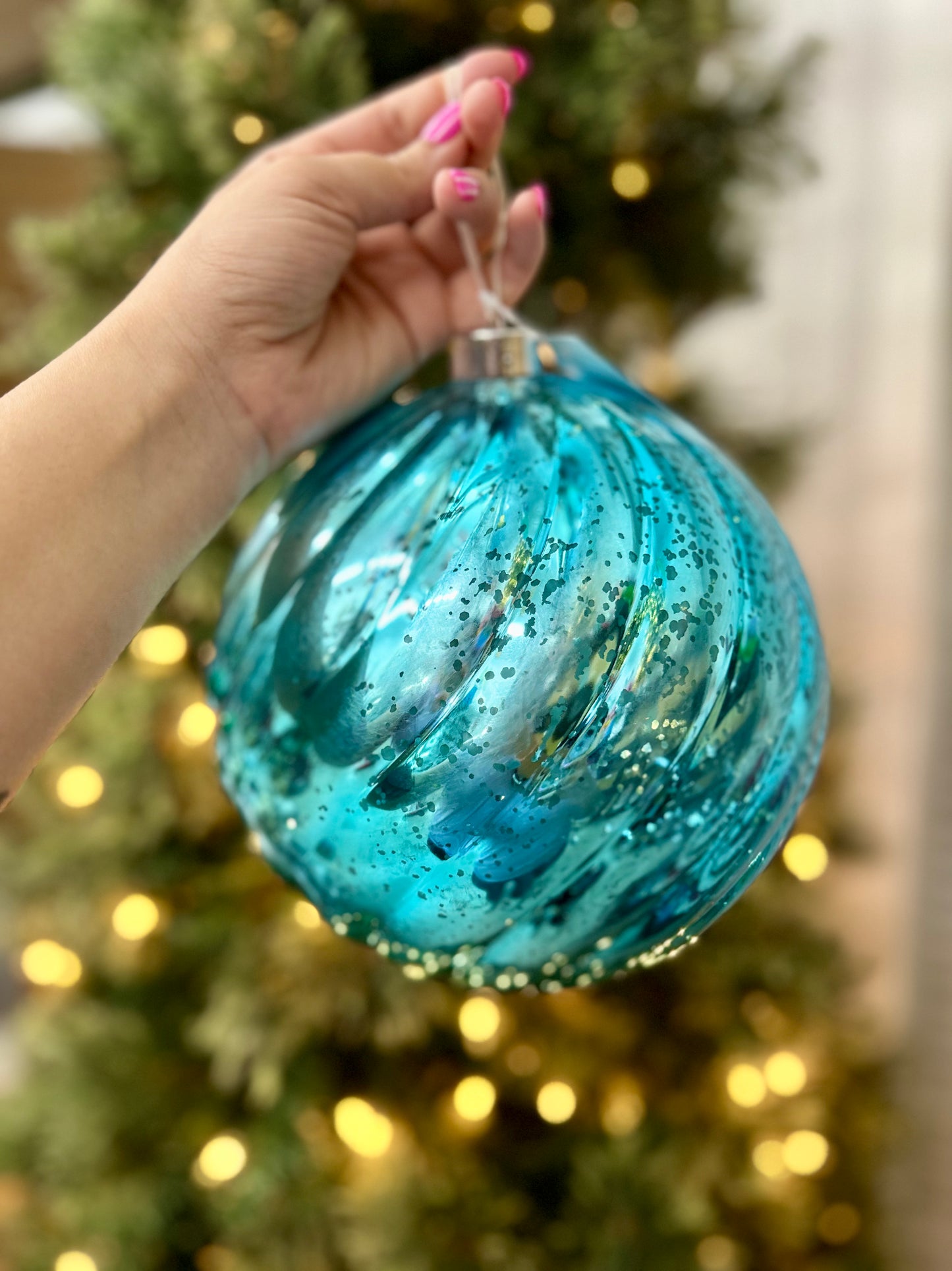 8 Inch Ball Ornament Aqua