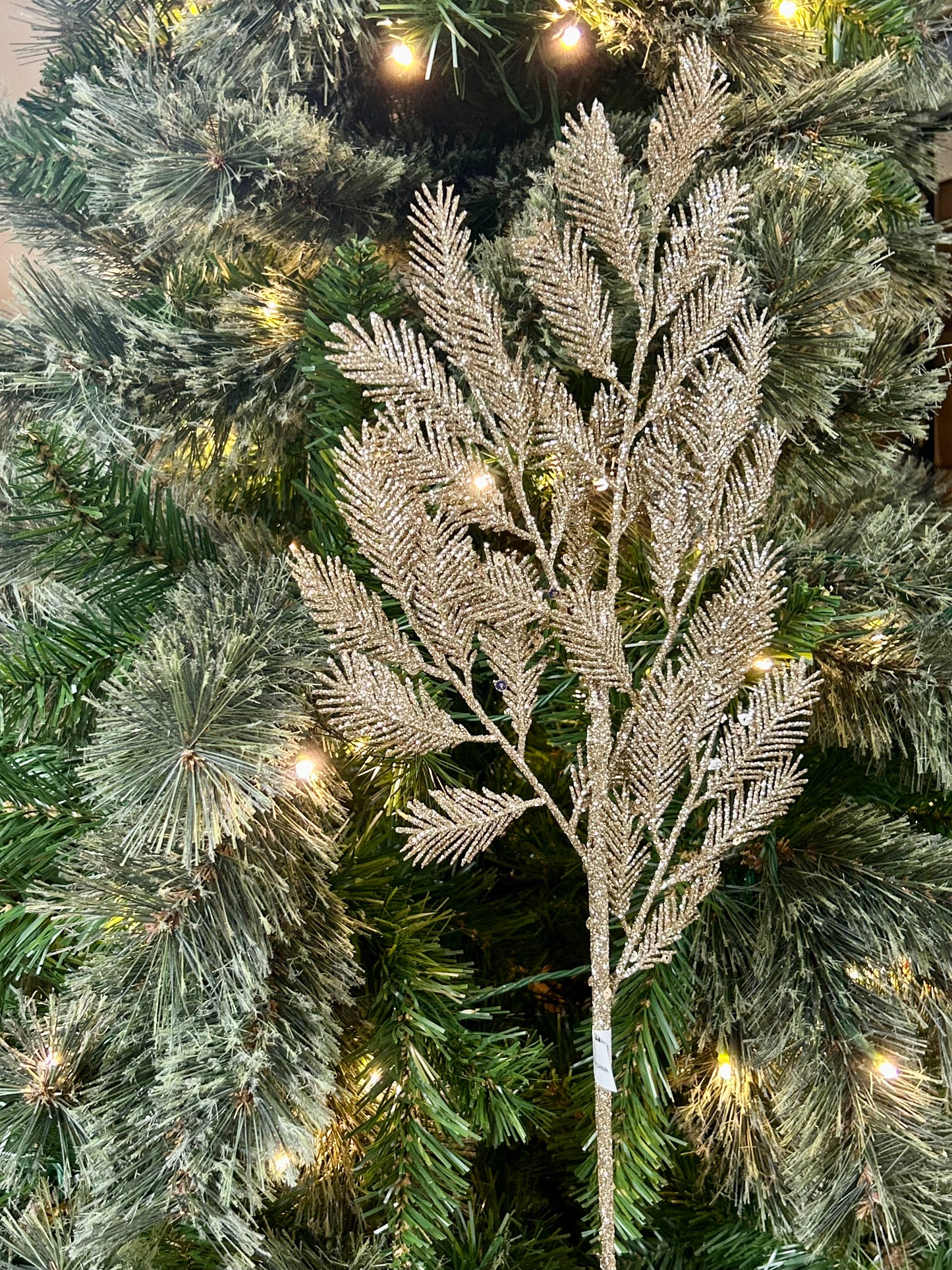 24 Inch Champagne Glitter Sequin Peacock Fern Spray