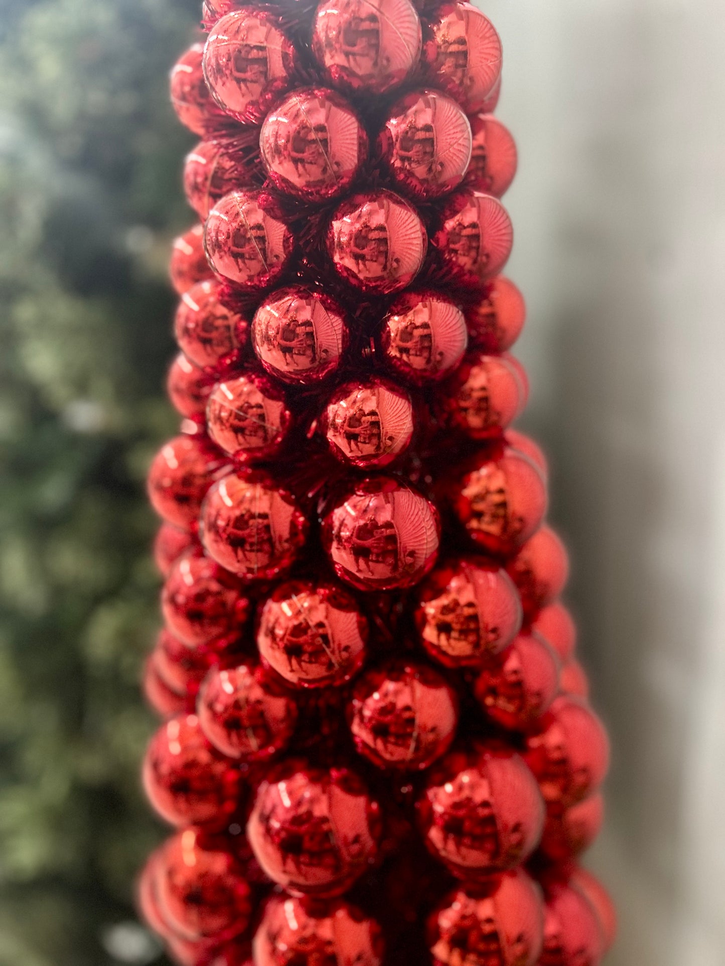 36 Inch VP With Tinsel Ball Cone Tree Red