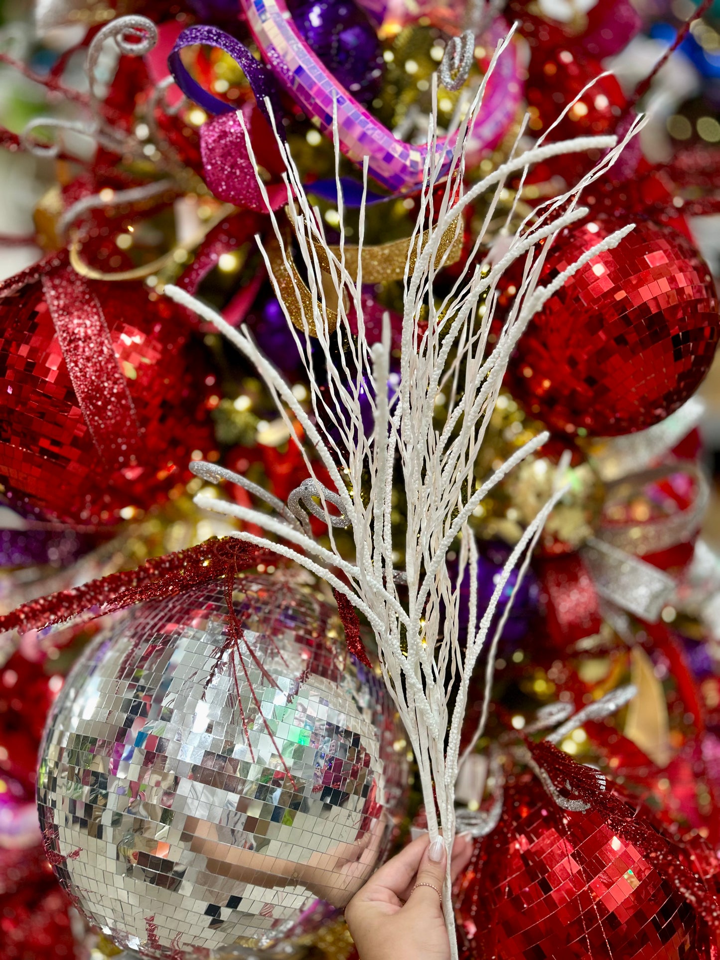 38 Inch White Glitter Pine Twig Spray