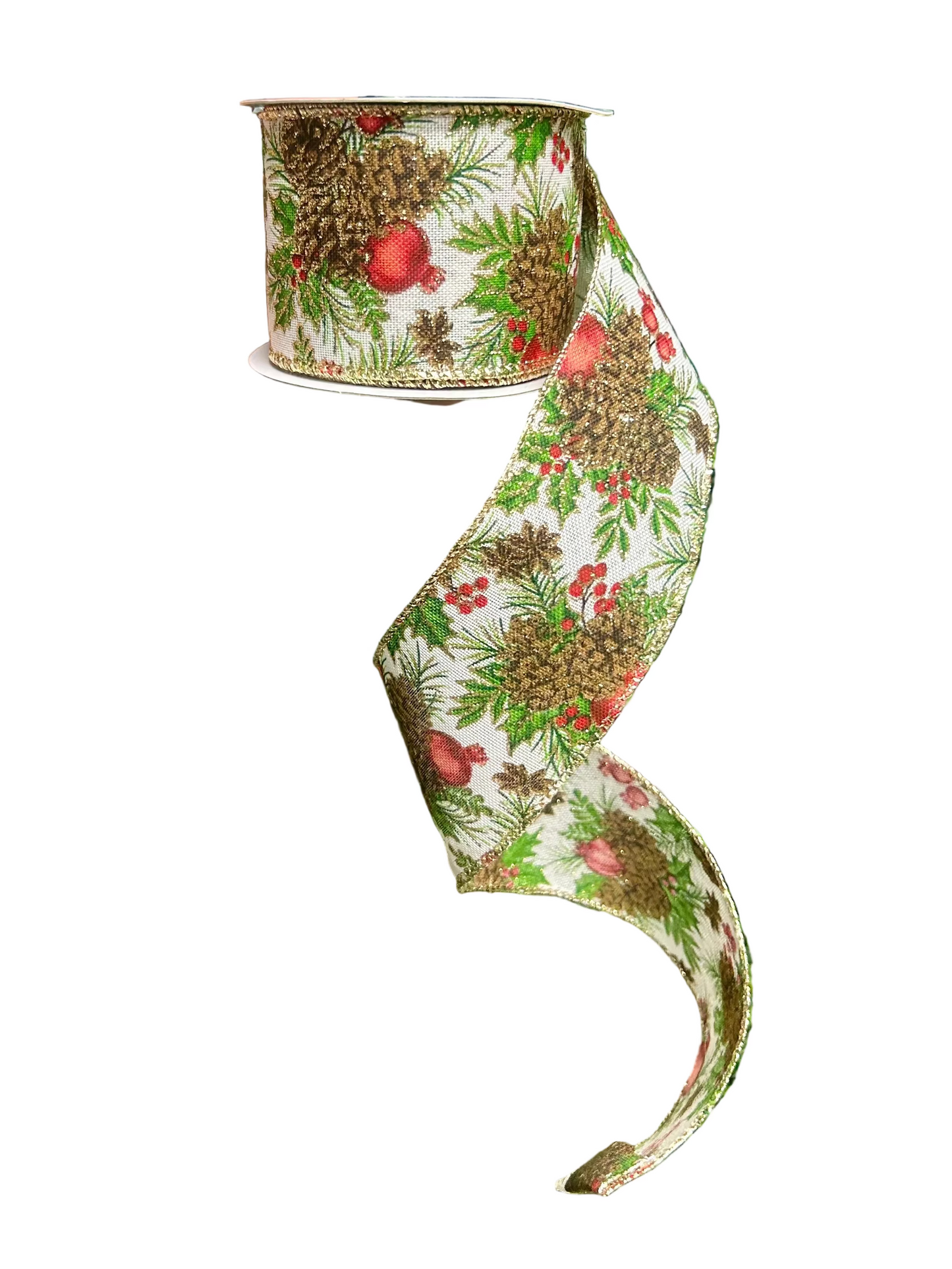 2.5 Inch By 10 Yard Pinecone Berry And Mistletoe Ribbon