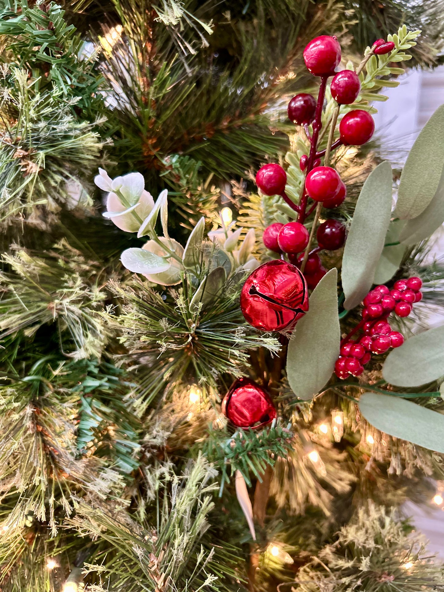 16 Inch Red Berry And Bell Pine Pick