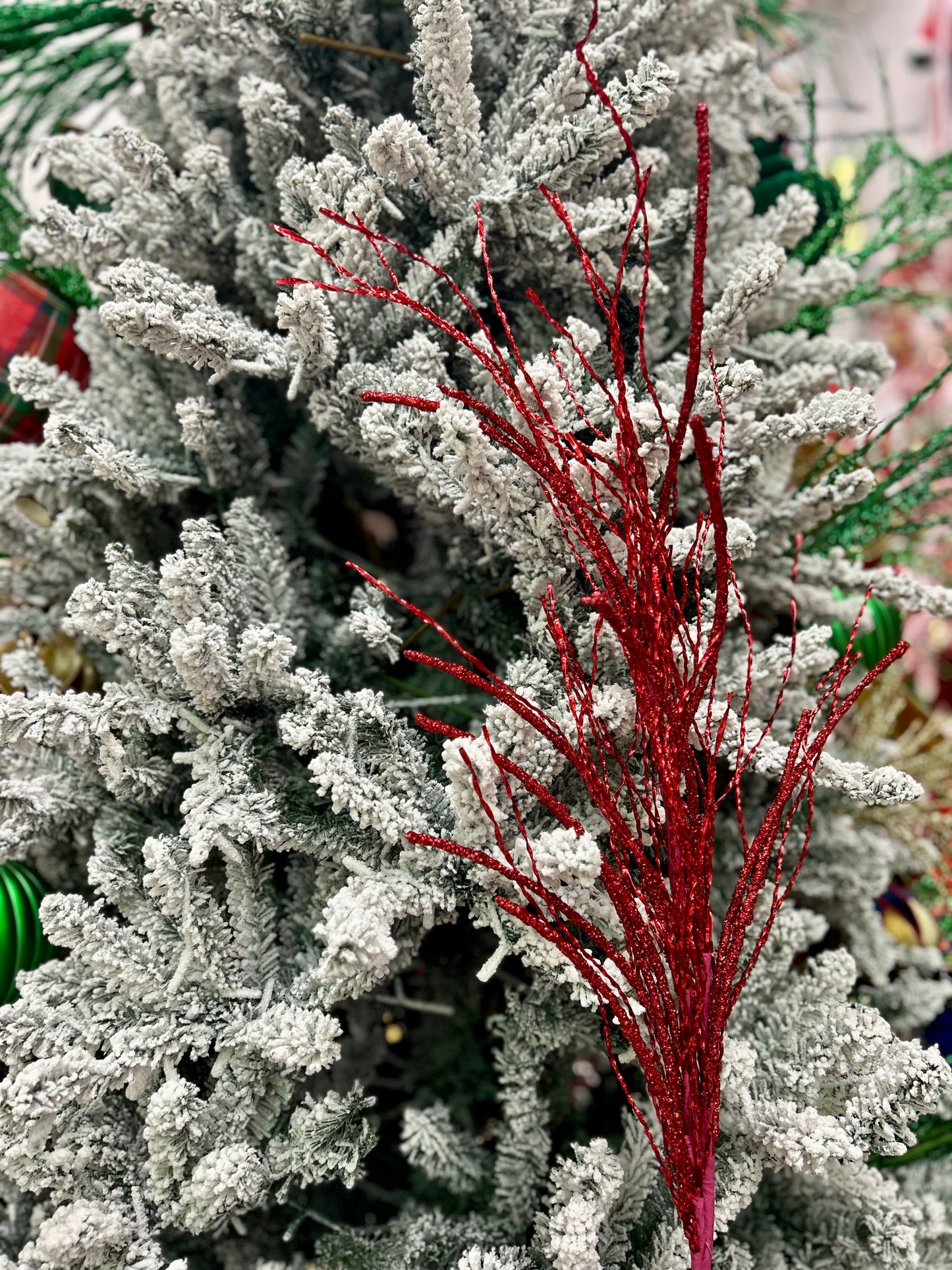 38 Inch Red Glitter Pine Twig Spray
