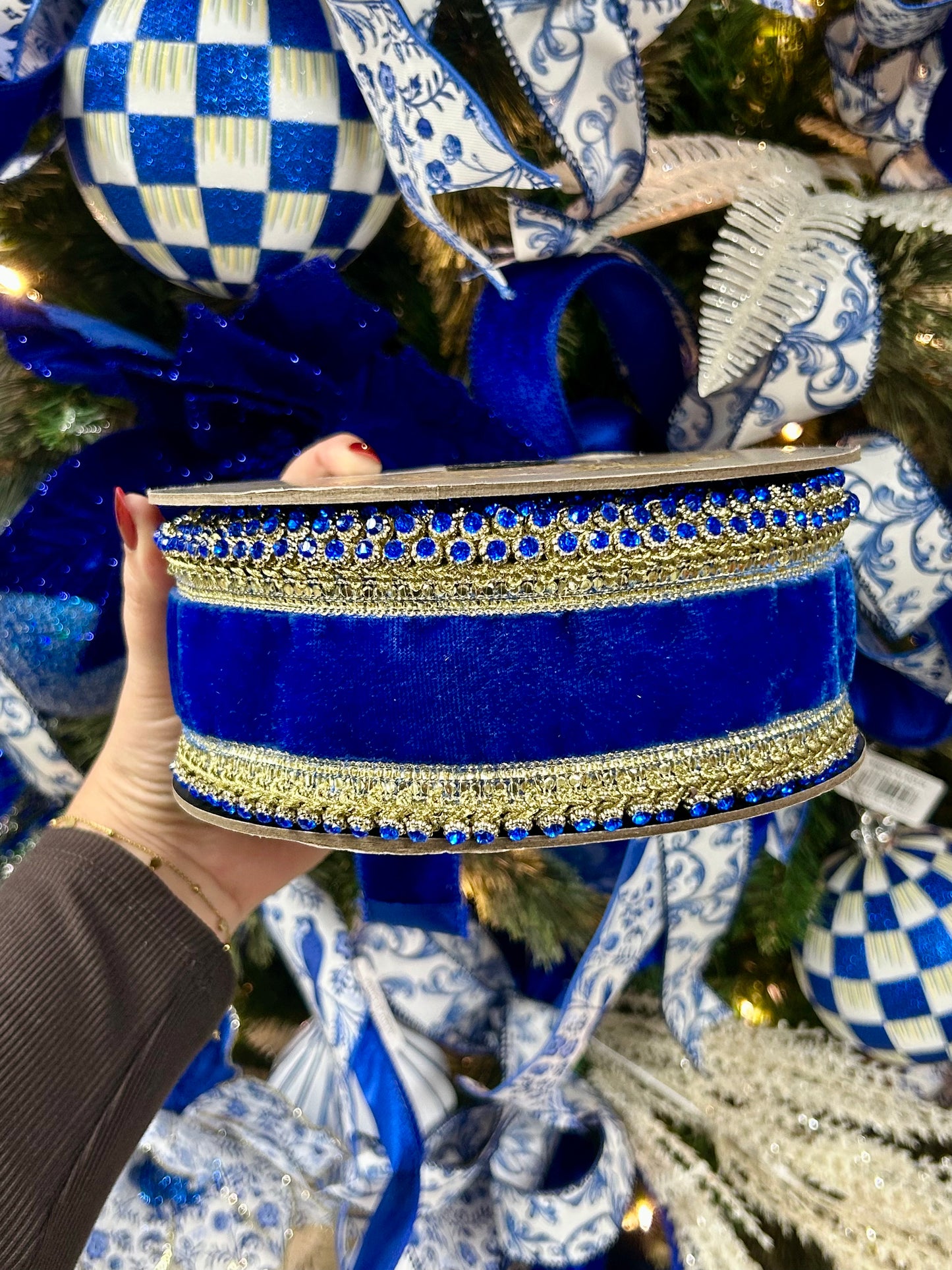 2.5 Inch By 5 Yards Royal Blue Velvet Petite Jewel Edge Ribbon