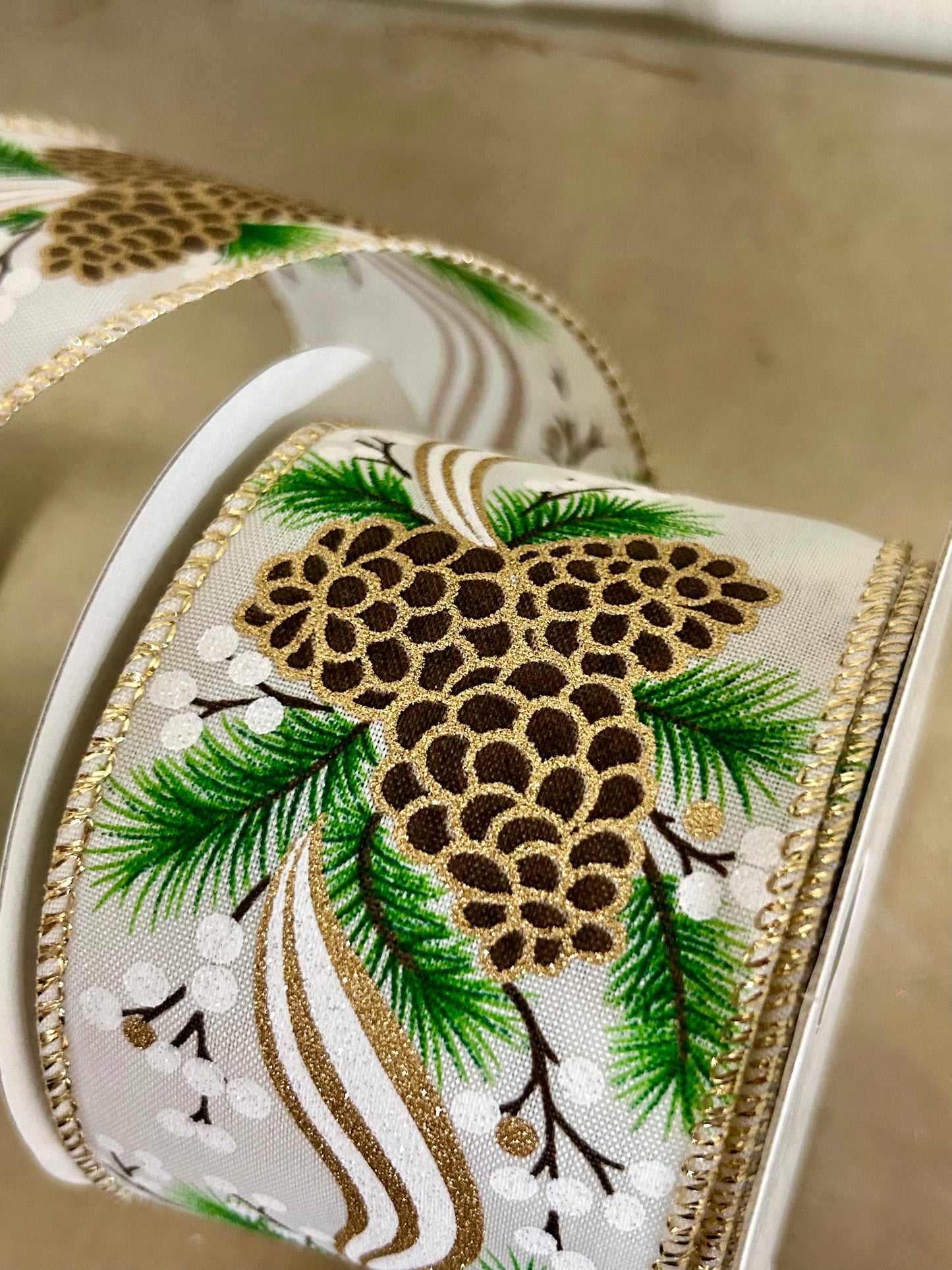 2.5 Inch By 10 Yard Pinecone Garland Ribbon